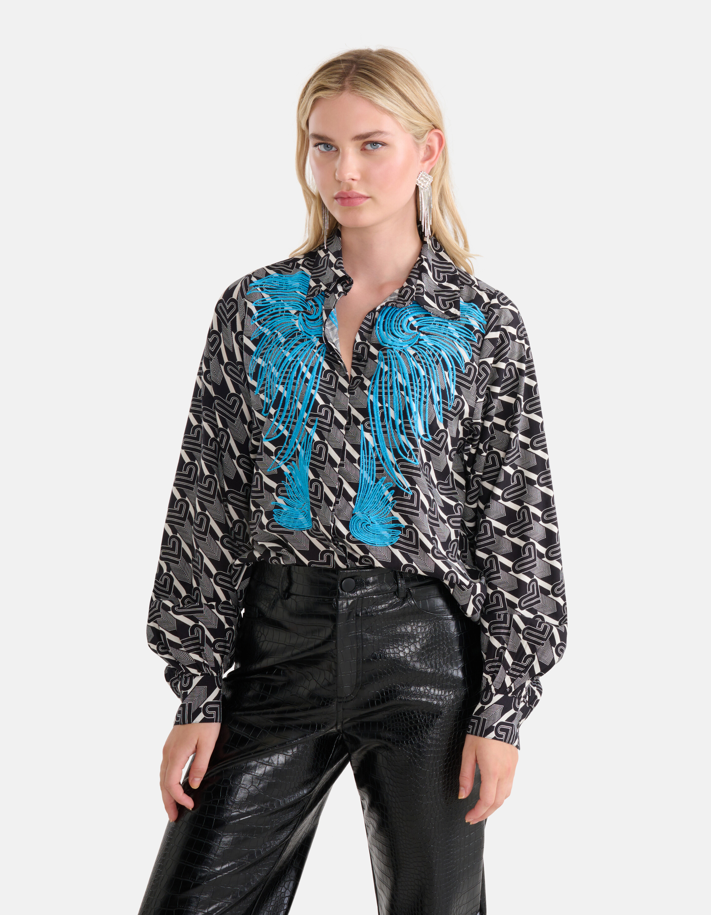 Bluse mit Stickerei Schwarz/Weiß SHOEBY WOMEN
