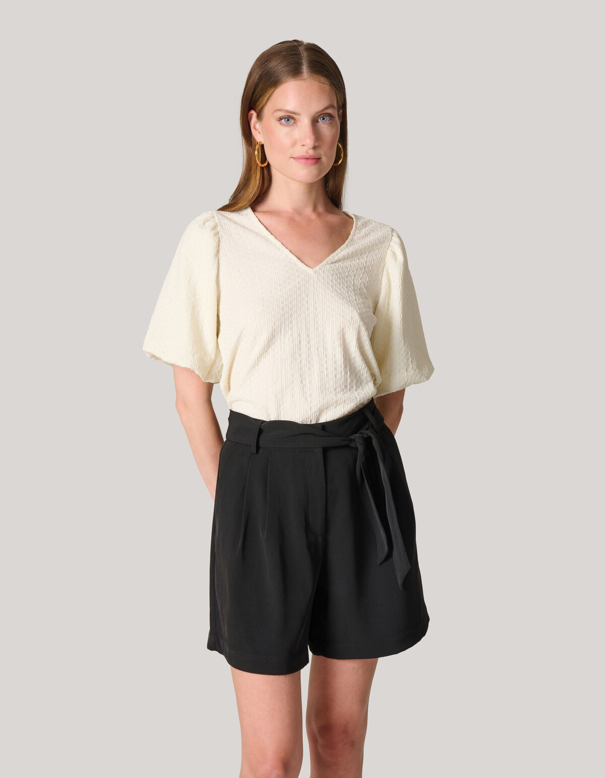 Crinkle-T-Shirt Off White SHOEBY WOMEN