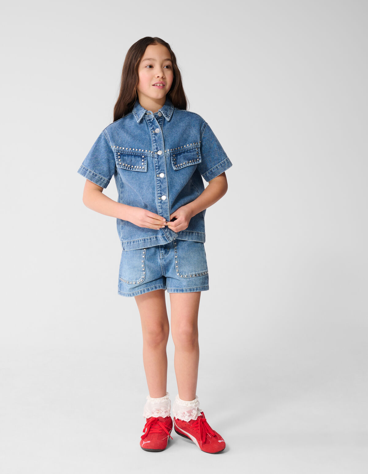 Denim Nieten Bluse Blau SHOEBY GIRLS