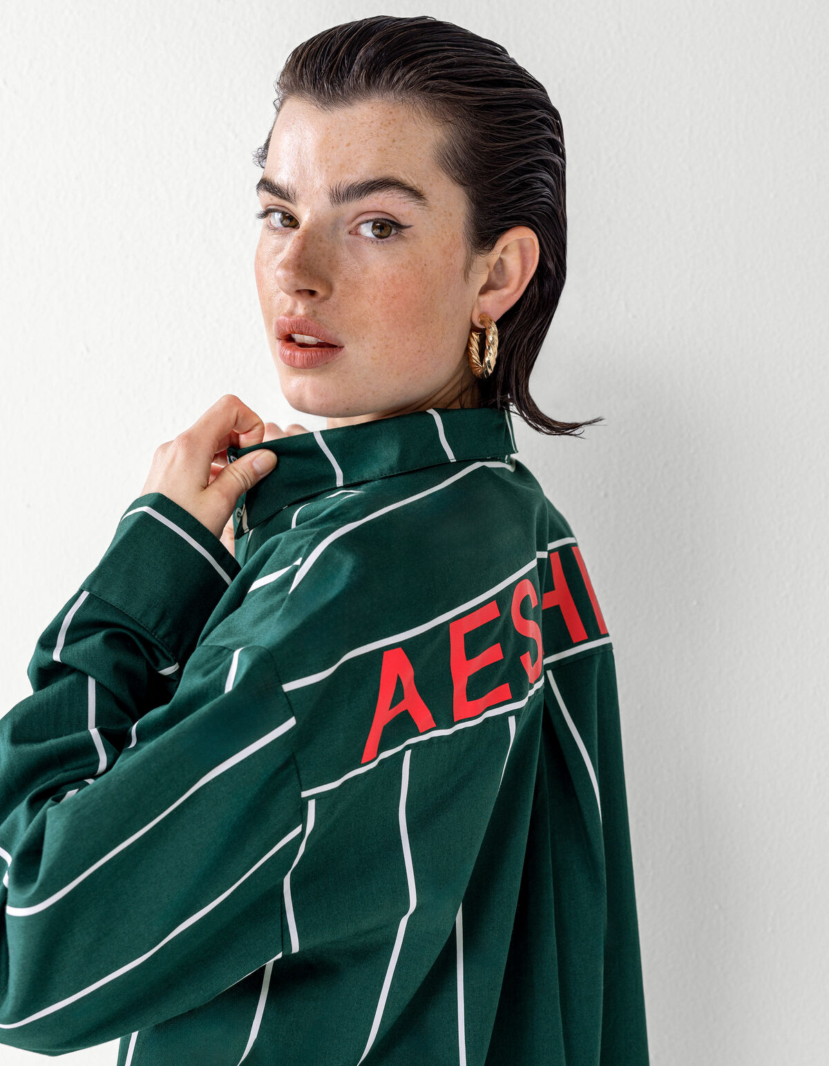 Bluse mit Nadelstreifen aus Spitze Dunkelgr&uuml;n SHOEBY WOMEN