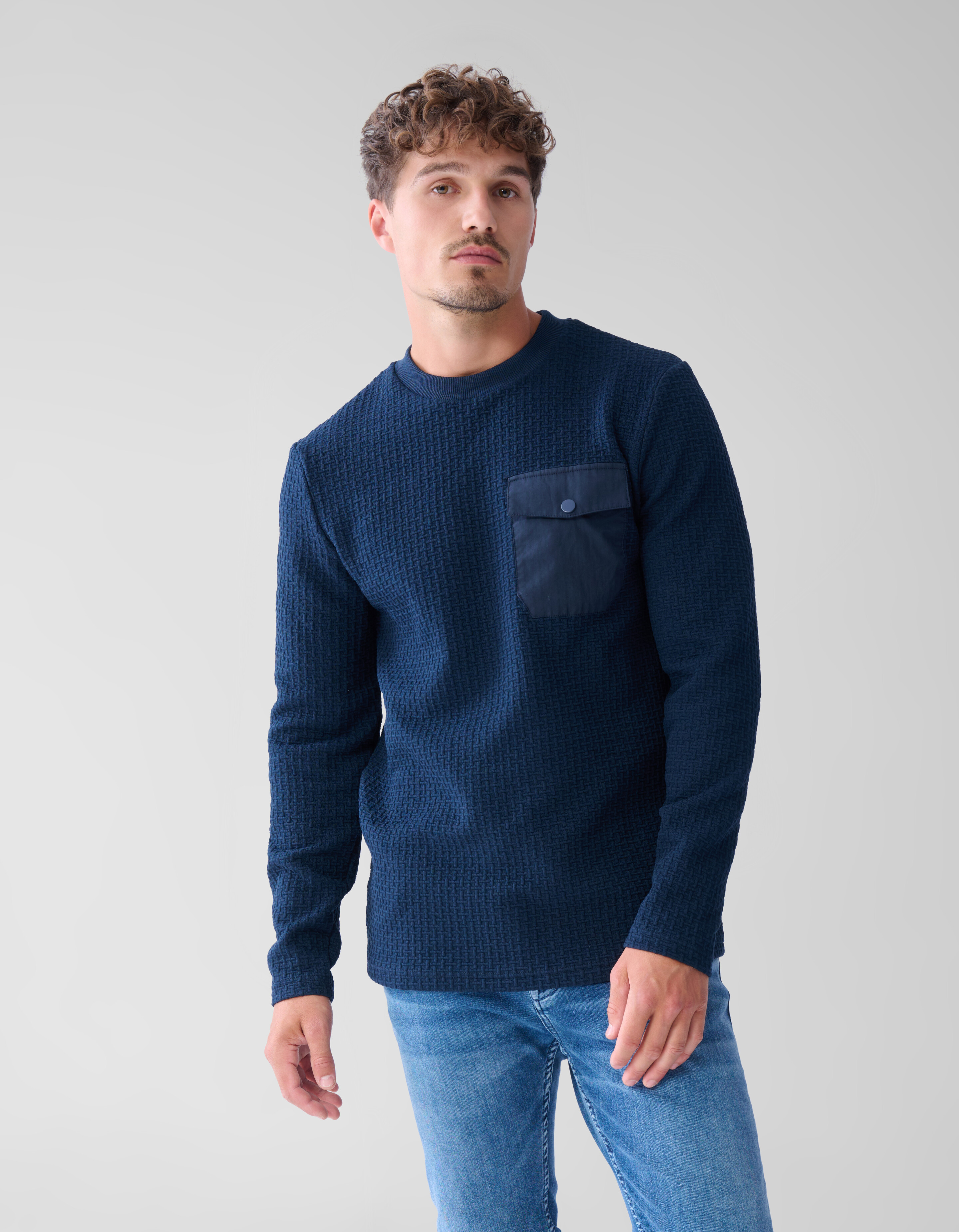 Struktur-Taschen-Pullover Dunkelblau SHOEBY MEN