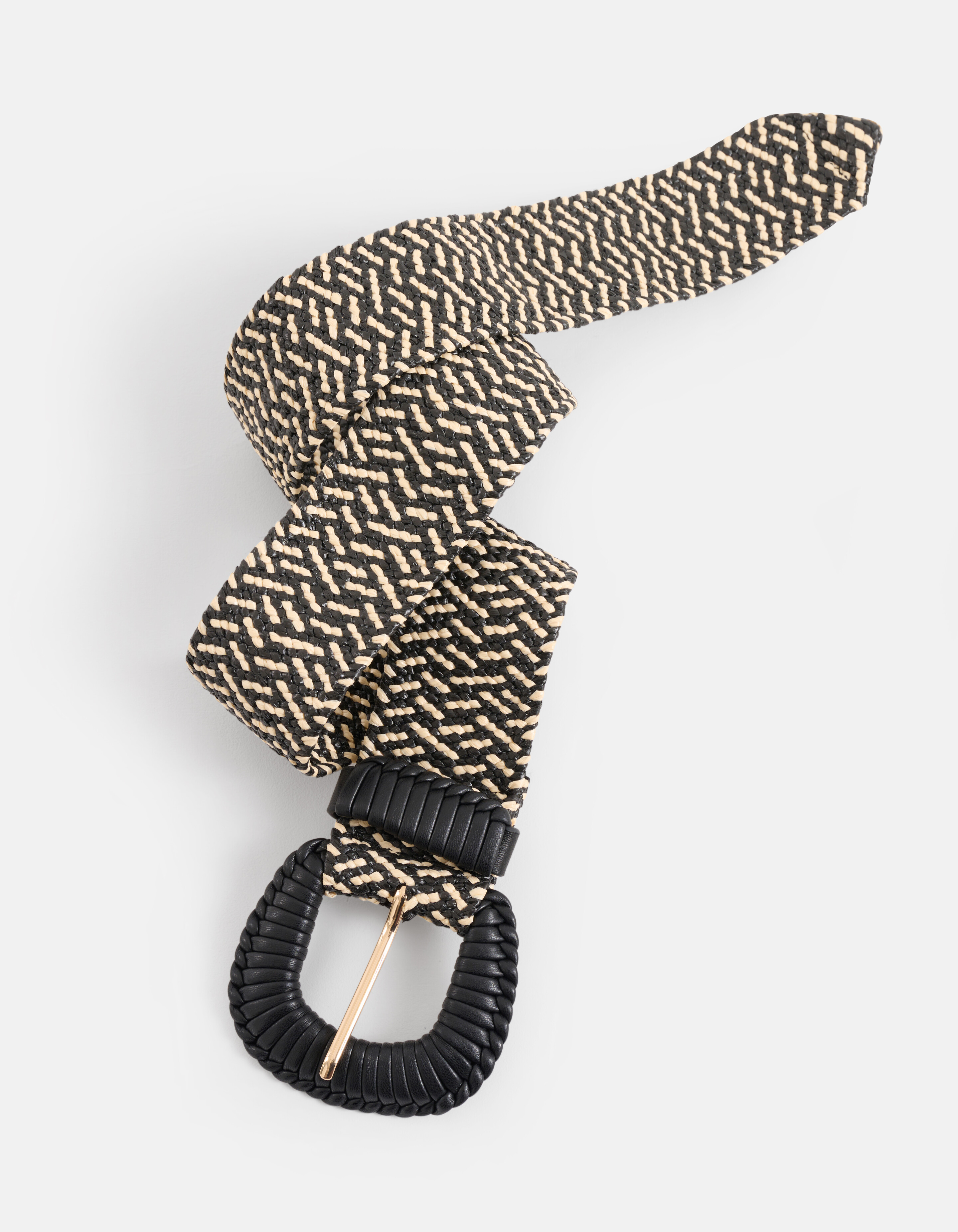 Breiter Raffia-Gürtel Schwarz/Weiß SHOEBY ACCESSOIRES