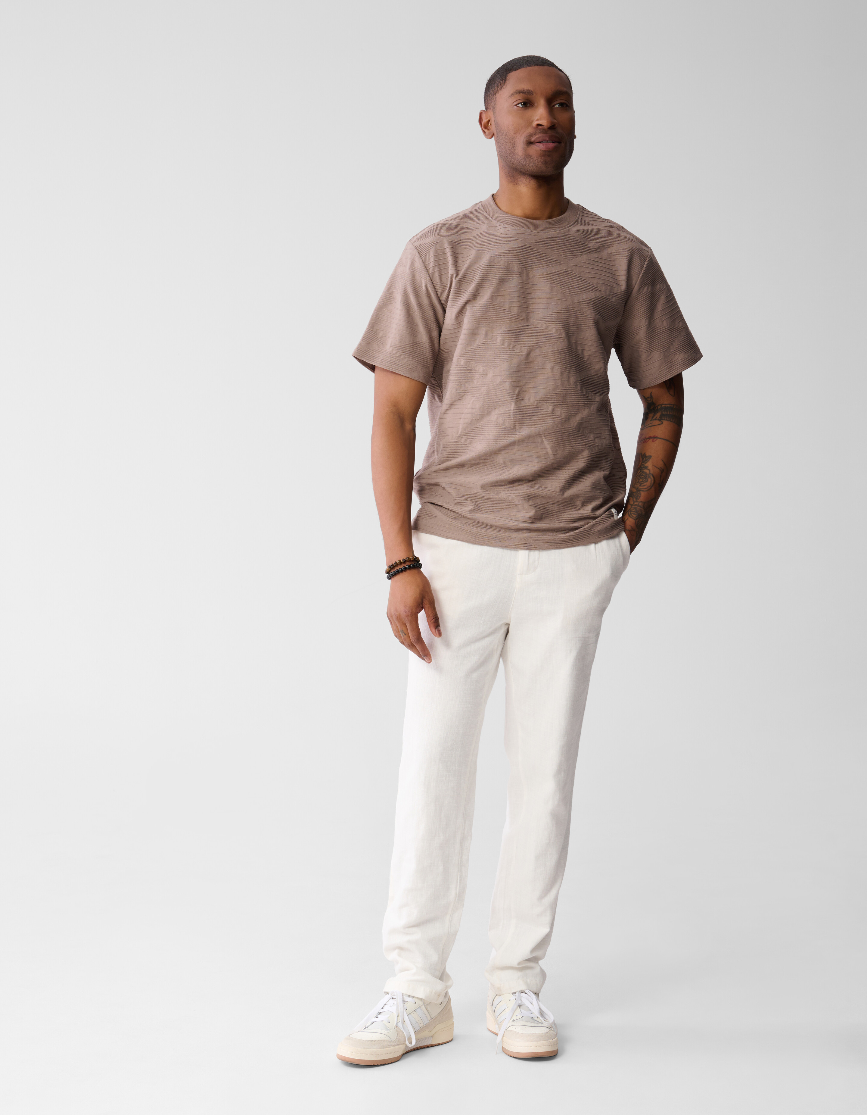 Wellenstruktur-T-Shirt Hellbraun SHOEBY MEN