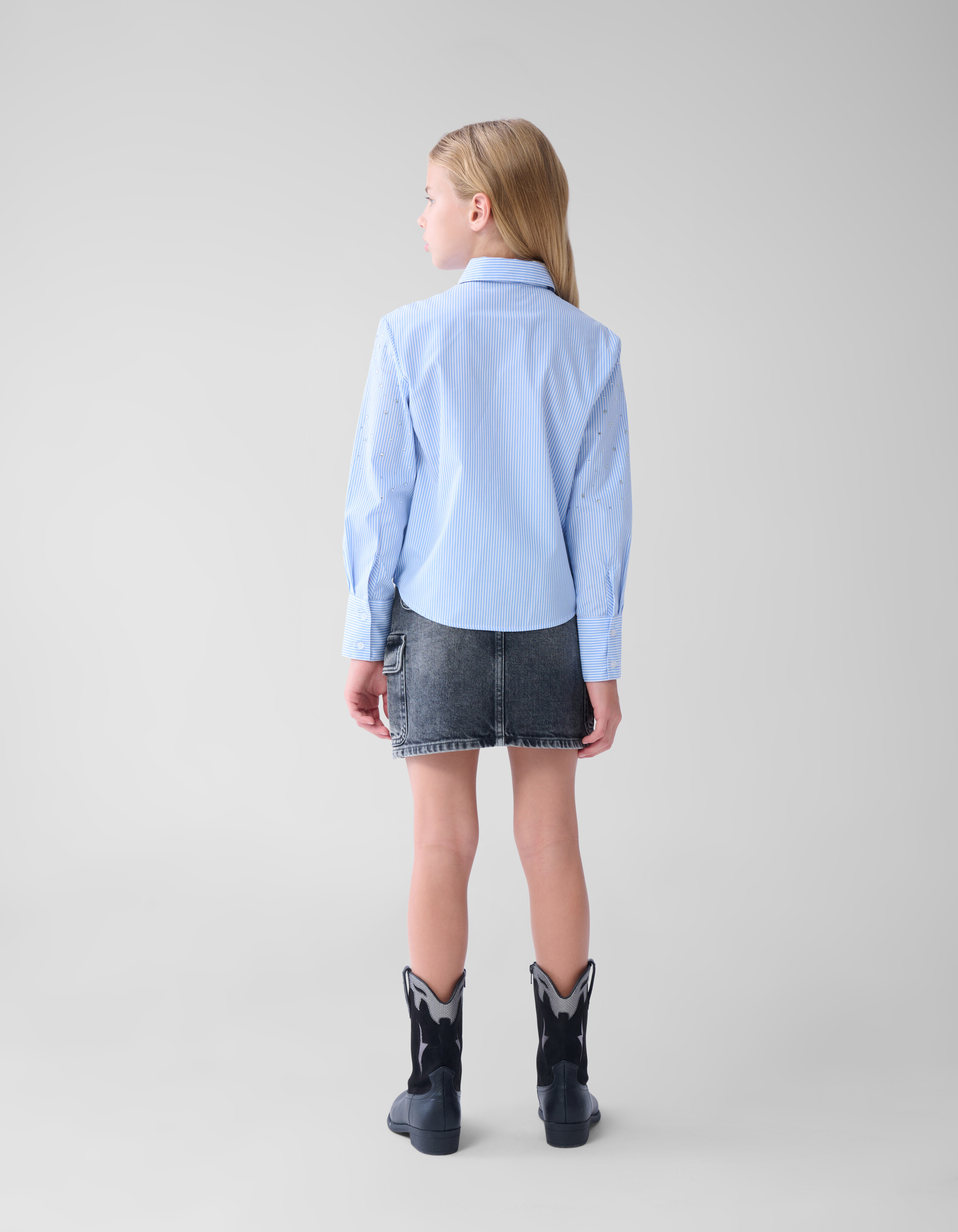 Gestreifte Strassbluse Hellblau/Weiß SHOEBY GIRLS