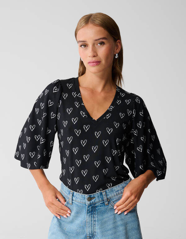Bedrucktes Herz-Jersey-Top Schwarz SHOEBY WOMEN