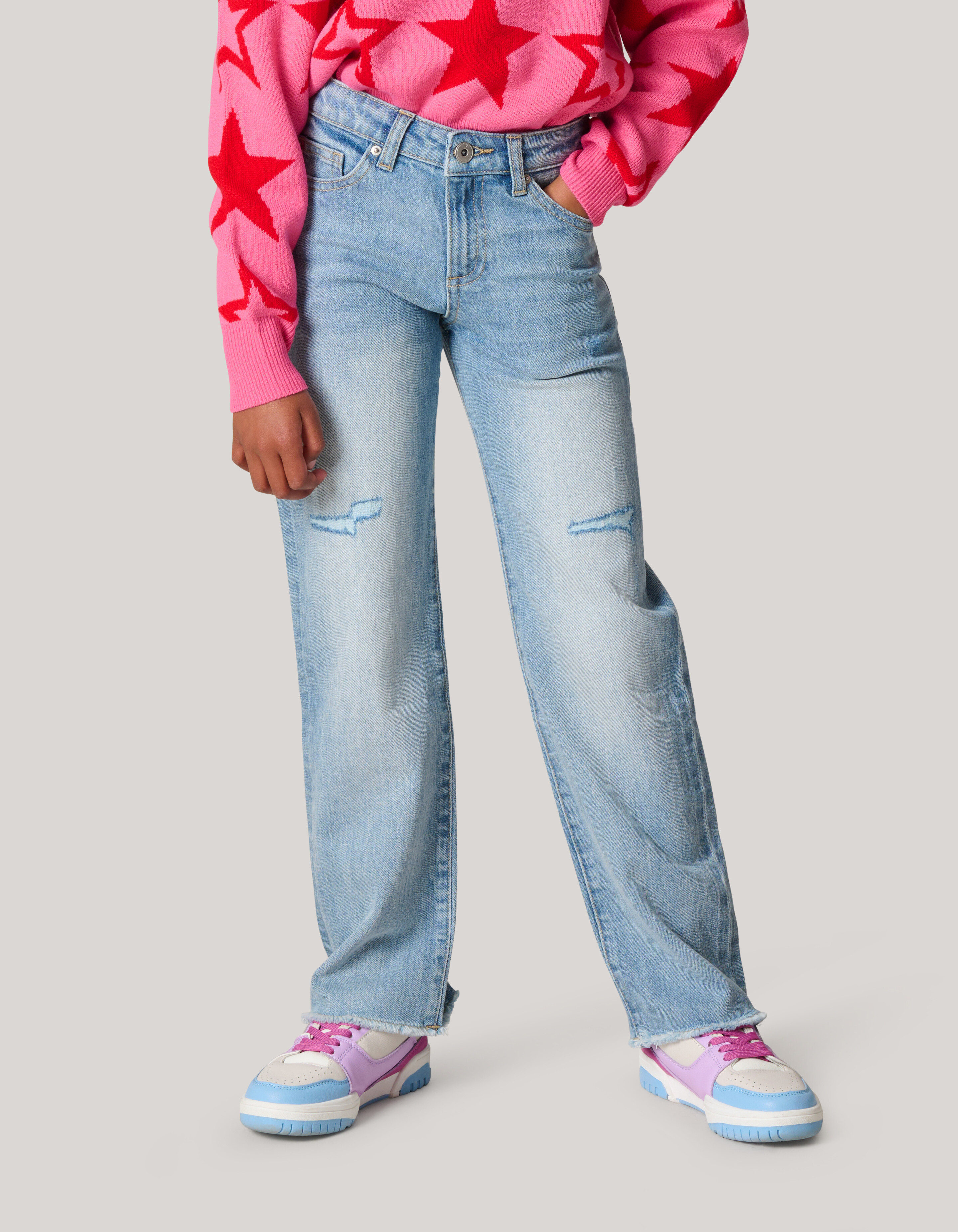 Destroyed Straight Leg Jeans Bleached SHOEBY GIRLS