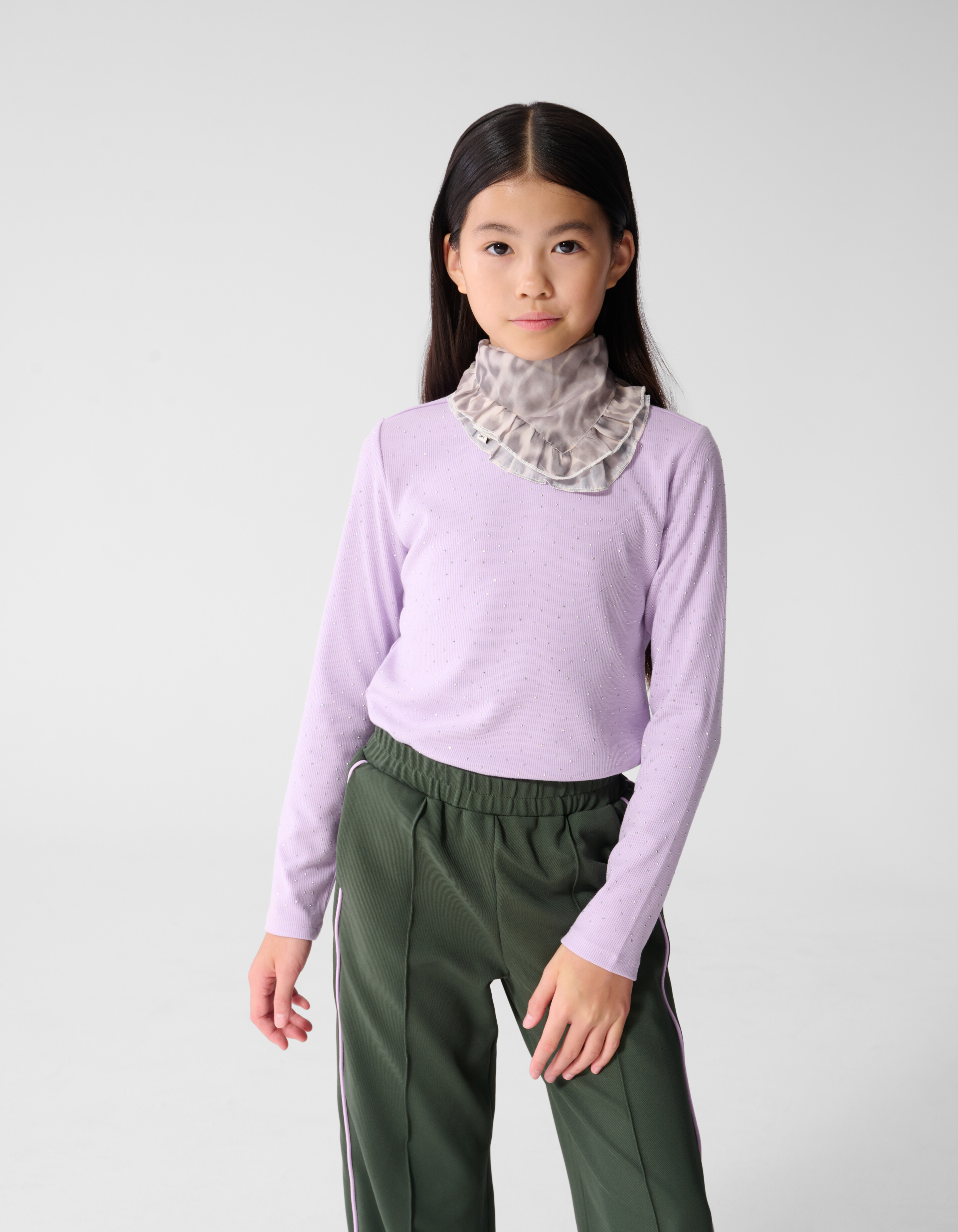 Strass-Ripp-Langarm-Top Hellviolette SHOEBY GIRLS