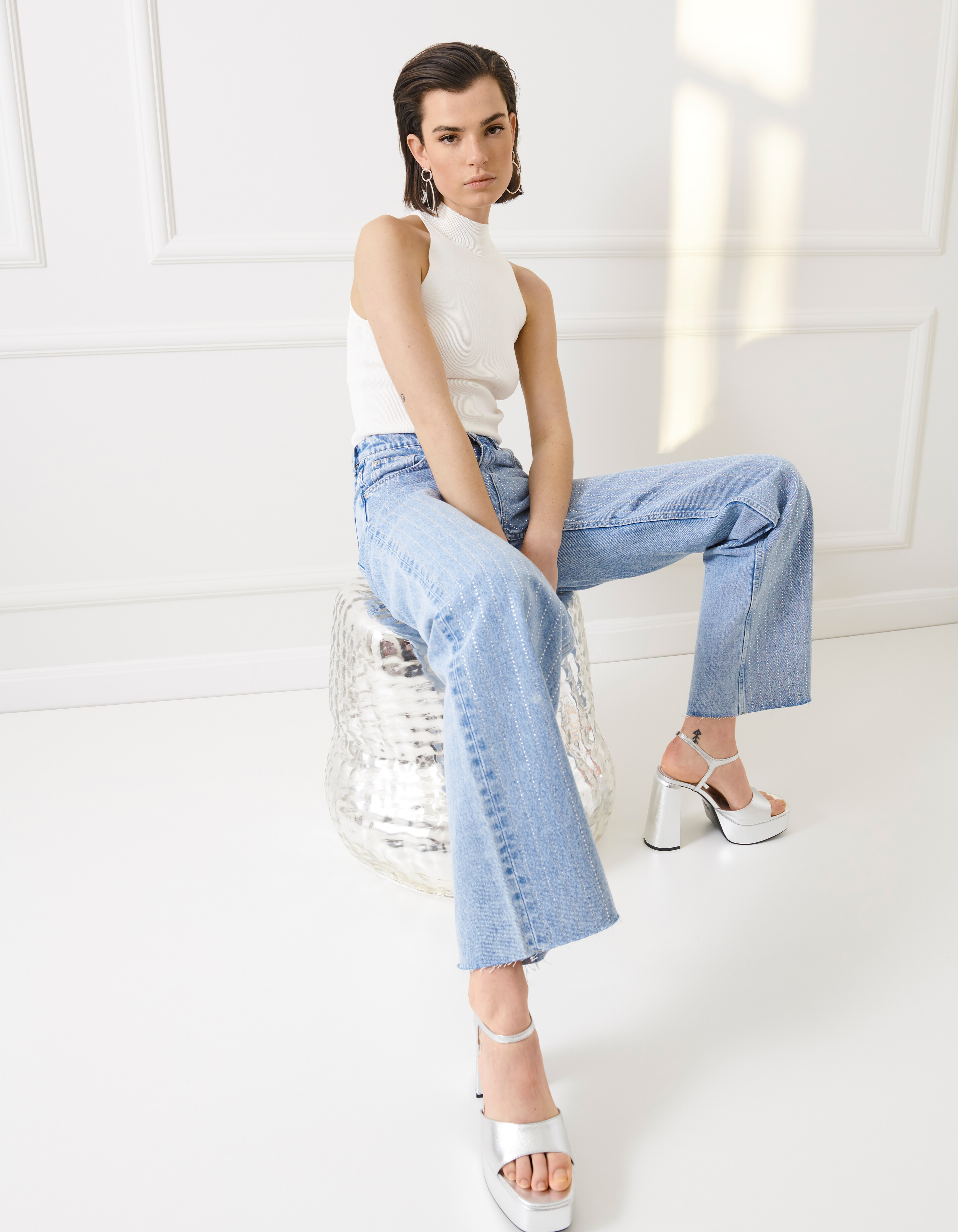Strass Jeans mit weitem Bein Mediumstone L33 SHOEBY WOMEN