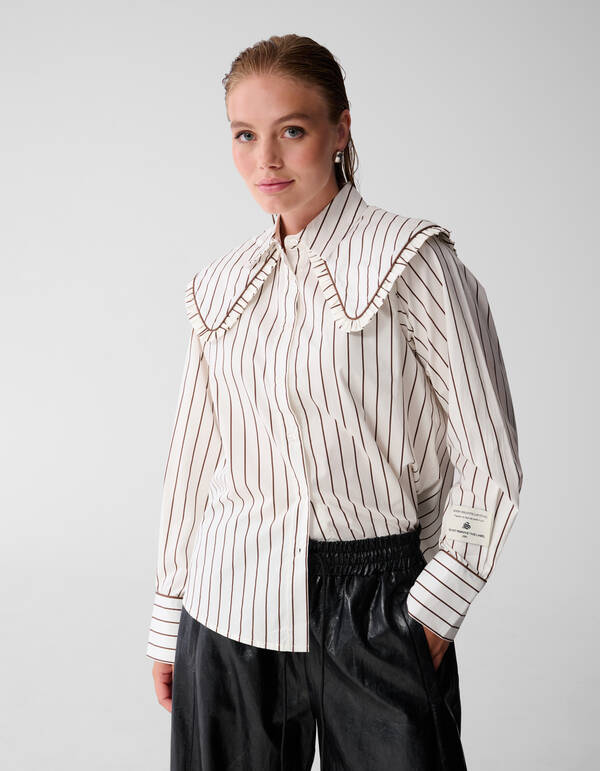 Bluse mit großem Kragen und Streifen in Braun SHOEBY WOMEN