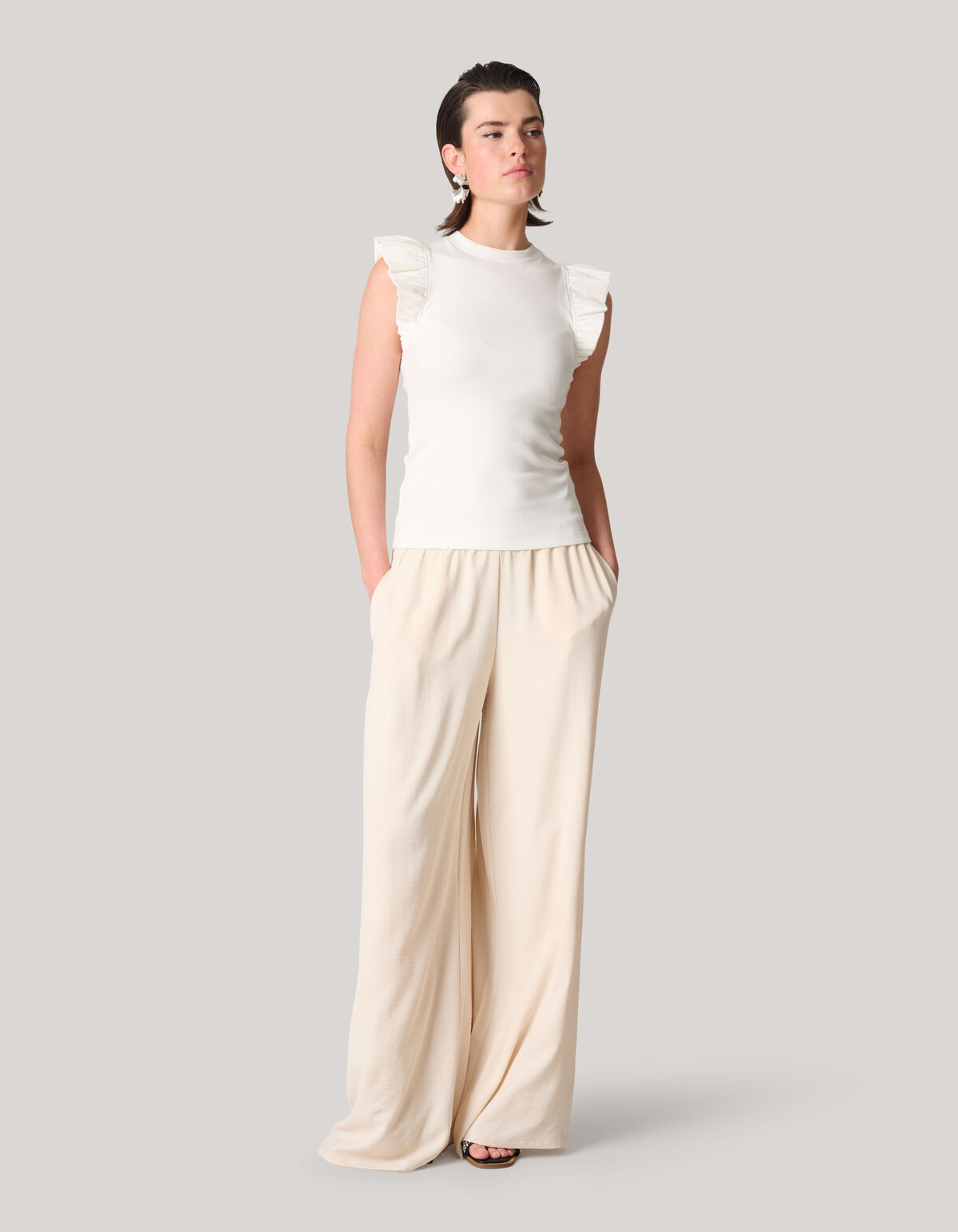 R&uuml;schen-Jersey-Top Wei&szlig; SHOEBY WOMEN