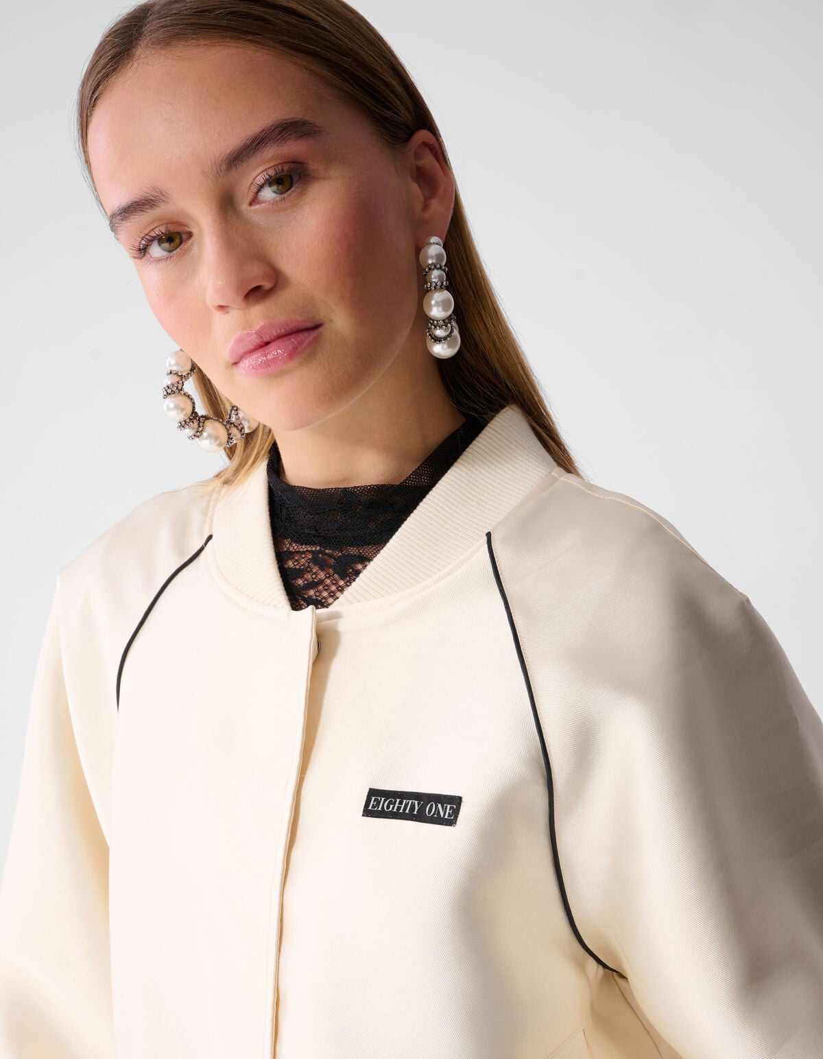 Oversized Sporty Piping Bomberjacke Ecru SHOEBY WOMEN