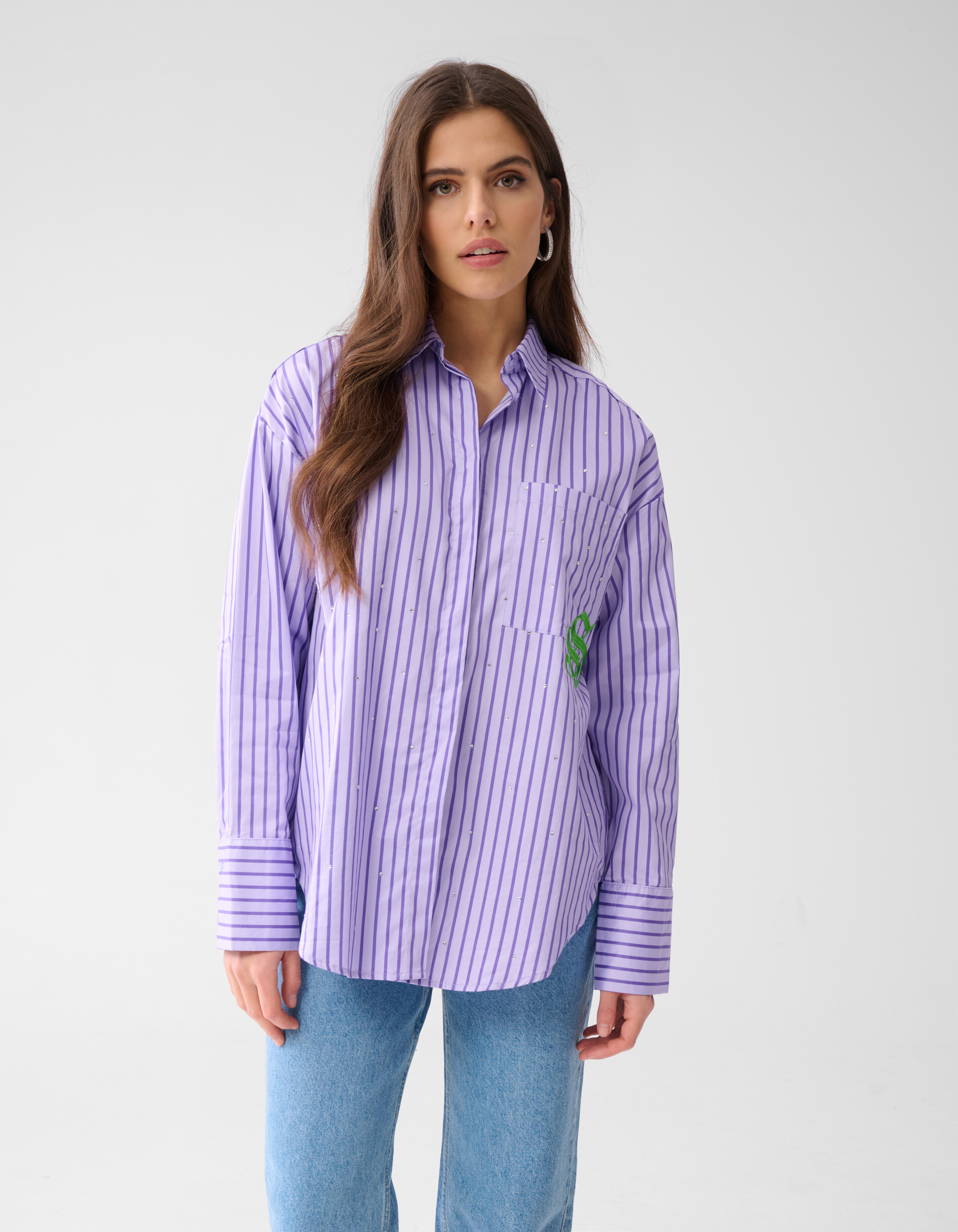 Nadelstreifen-Logo-Bluse Lila SHOEBY WOMEN