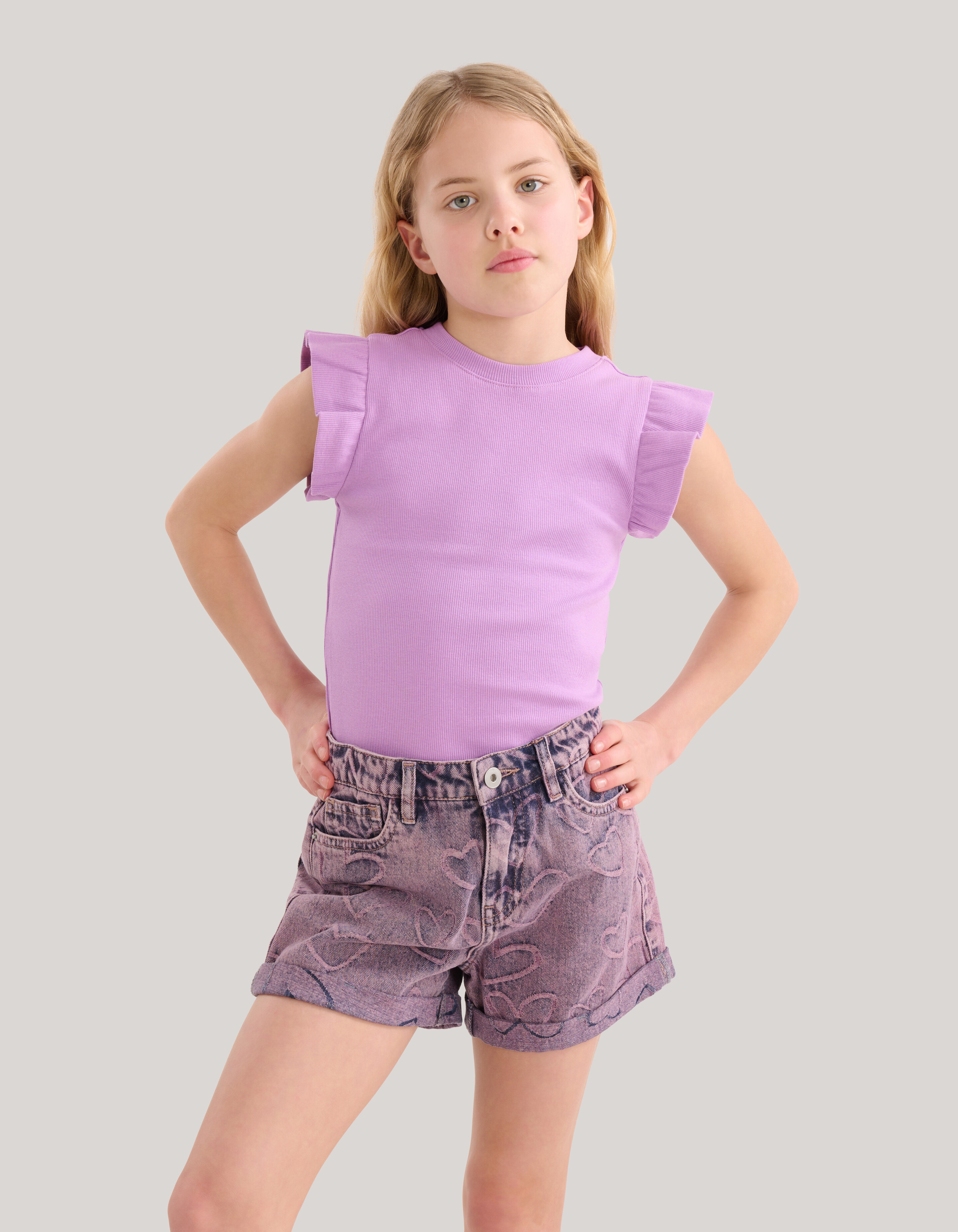 Ruffle Rib Top Hellviolett SHOEBY GIRLS