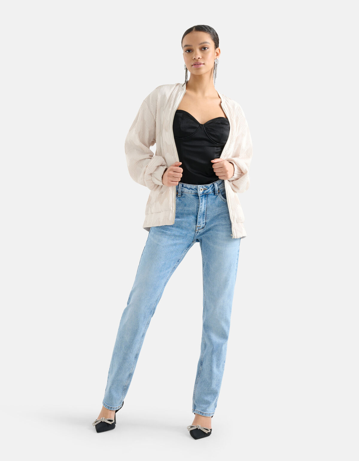 Satin Plissee Bomberjacke Off White SHOEBY WOMEN