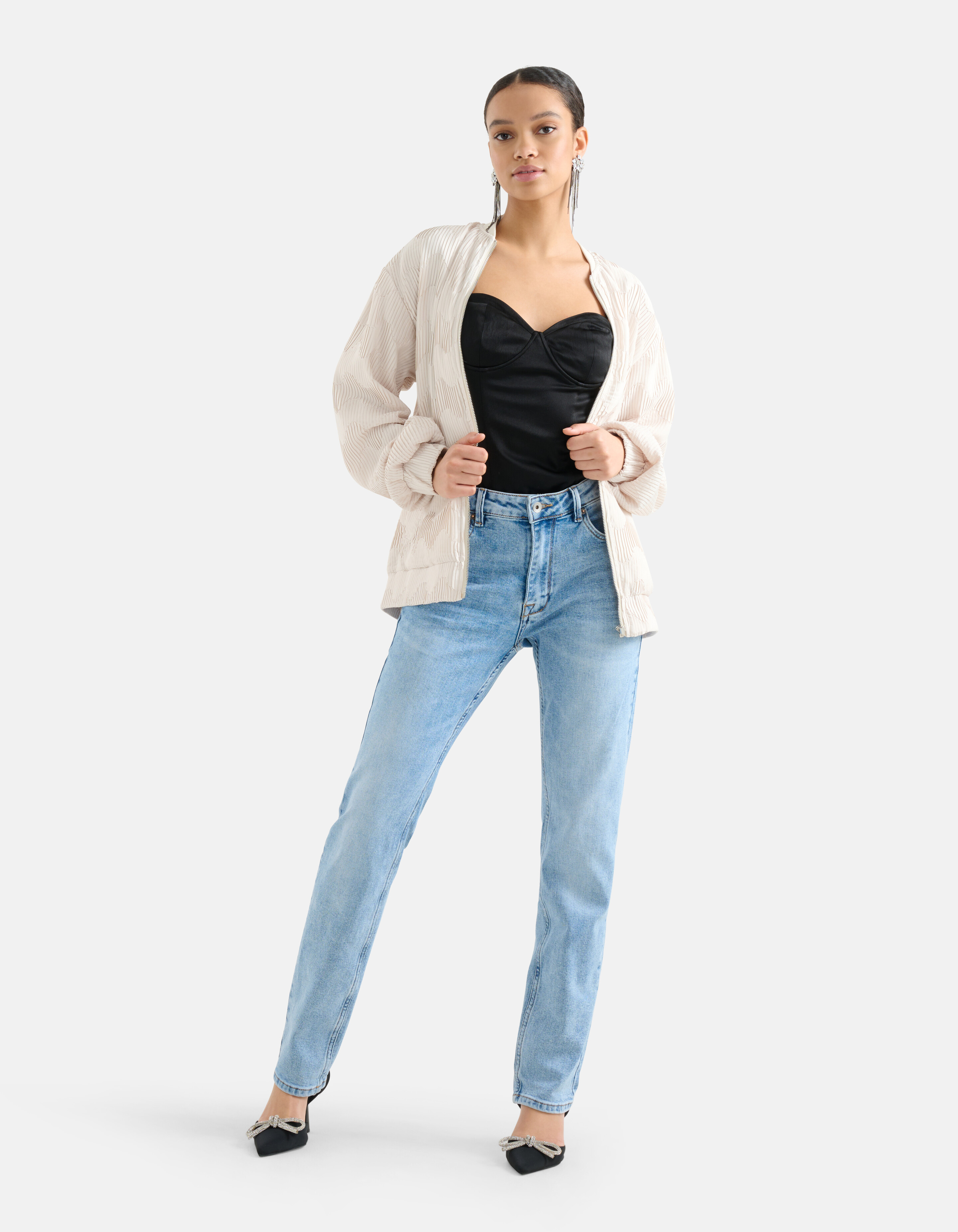 Satin Plissee Bomberjacke Off White SHOEBY WOMEN