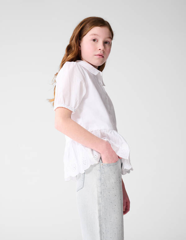 Bestickte R&uuml;schenbluse Wei&szlig; SHOEBY GIRLS