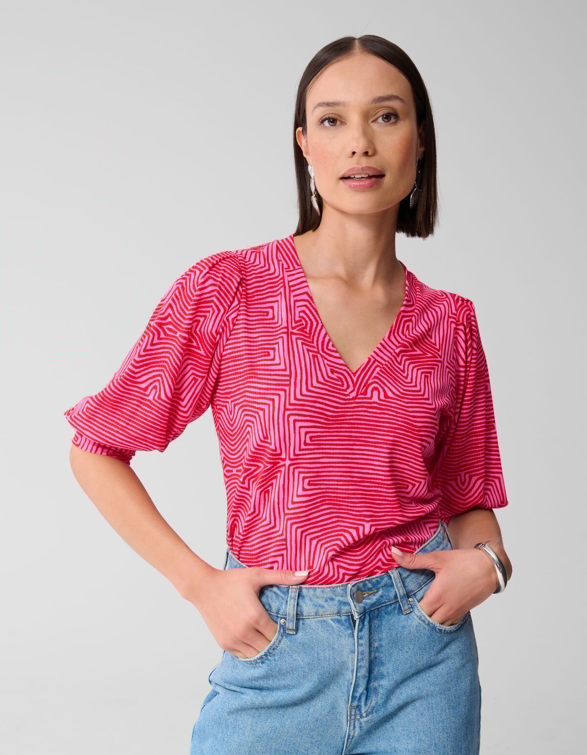 Bedrucktes Ripp-Jersey-Top Rosa/Rot SHOEBY WOMEN