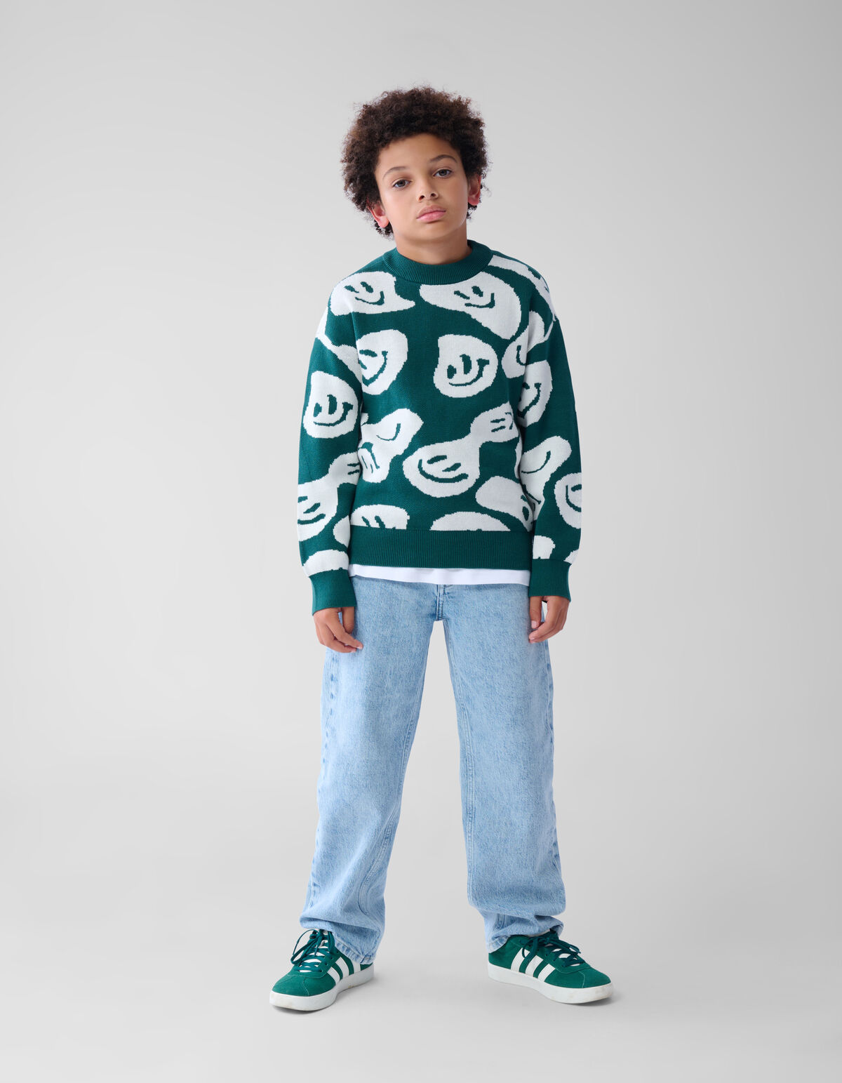 Smiley-Pullover Dunkelgrün SHOEBY BOYS