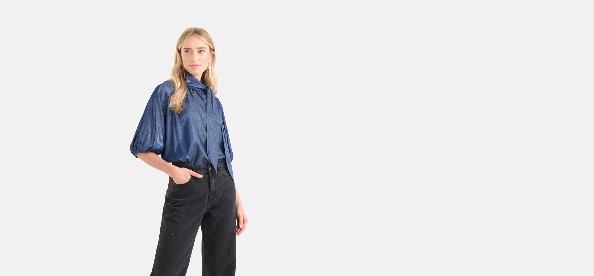 Metallic-Bluse Dunkelblau SHOEBY WOMEN