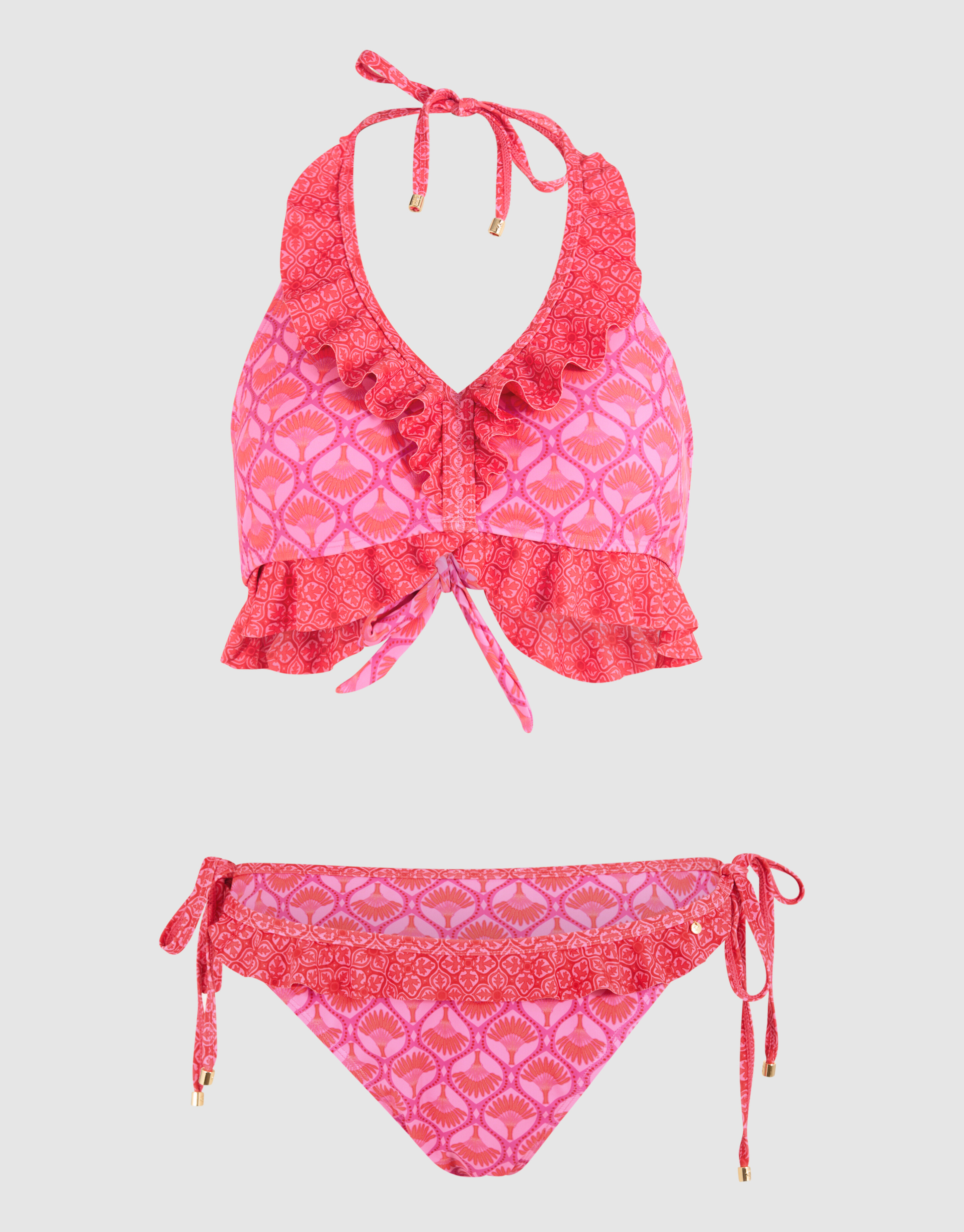 Bedrucktes Rüschen-Bikini-Oberteil Rosa SHOEBY ACCESSOIRES