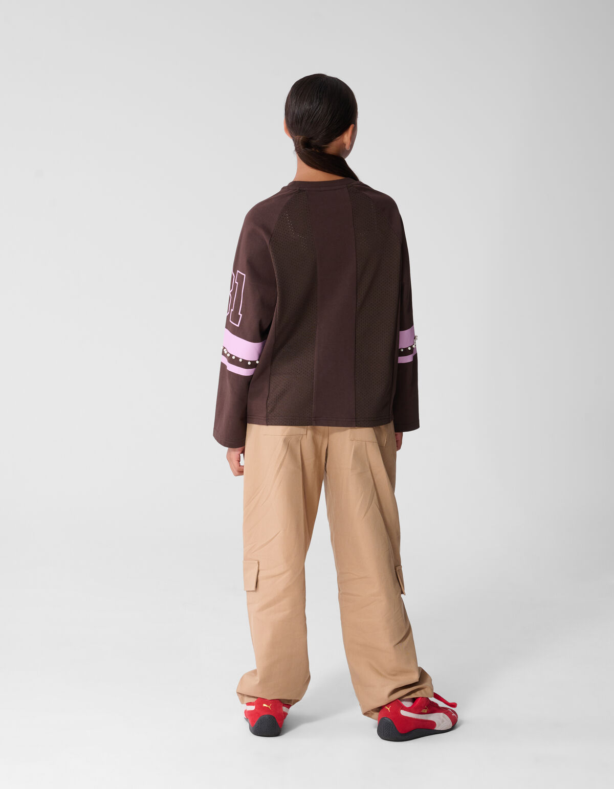 Perlen Mesh Longsleeve Dunkelbraun SHOEBY GIRLS