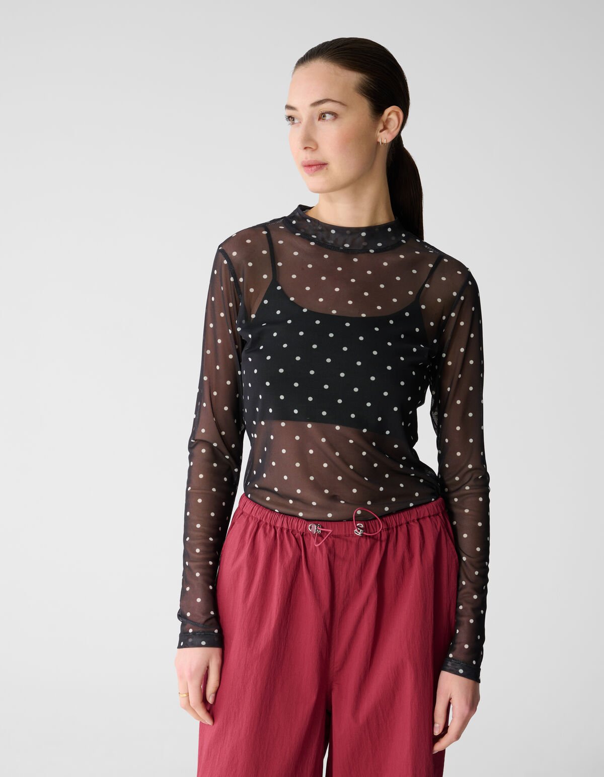 Mesh Polkadot Longsleeve Top Schwarz SHOEBY WOMEN