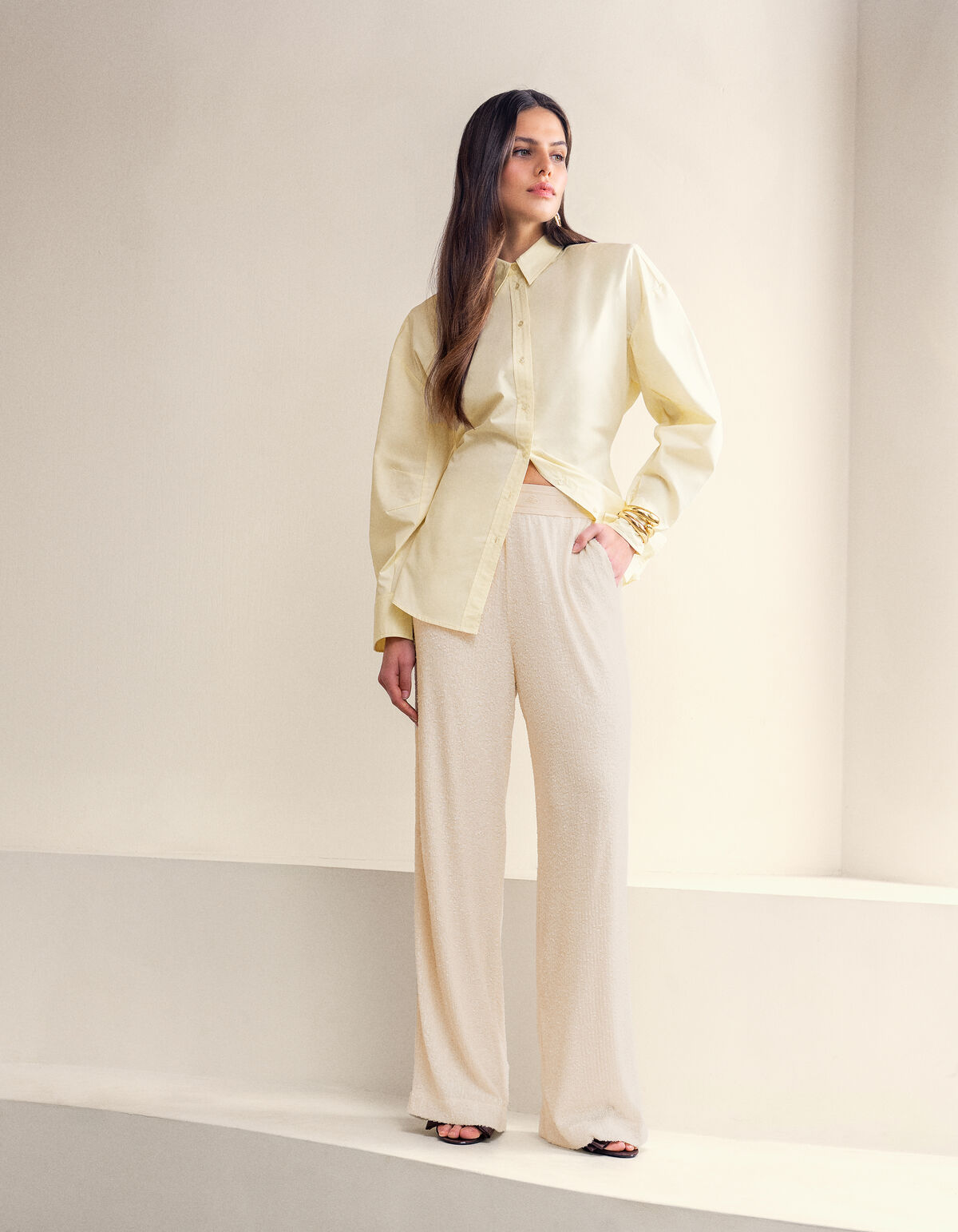 Hose mit weitem Bein aus Pailletten Wei&szlig; SHOEBY WOMEN