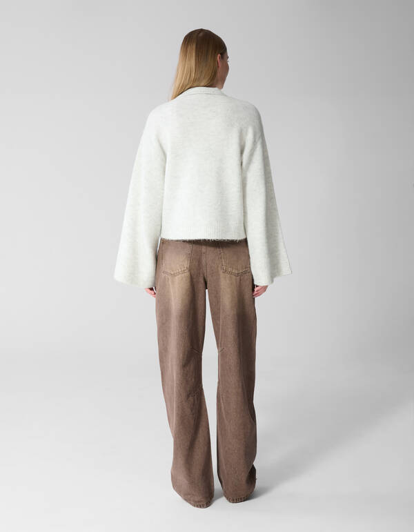 Zip Polo Strickpullover hellgrau SHOEBY WOMEN