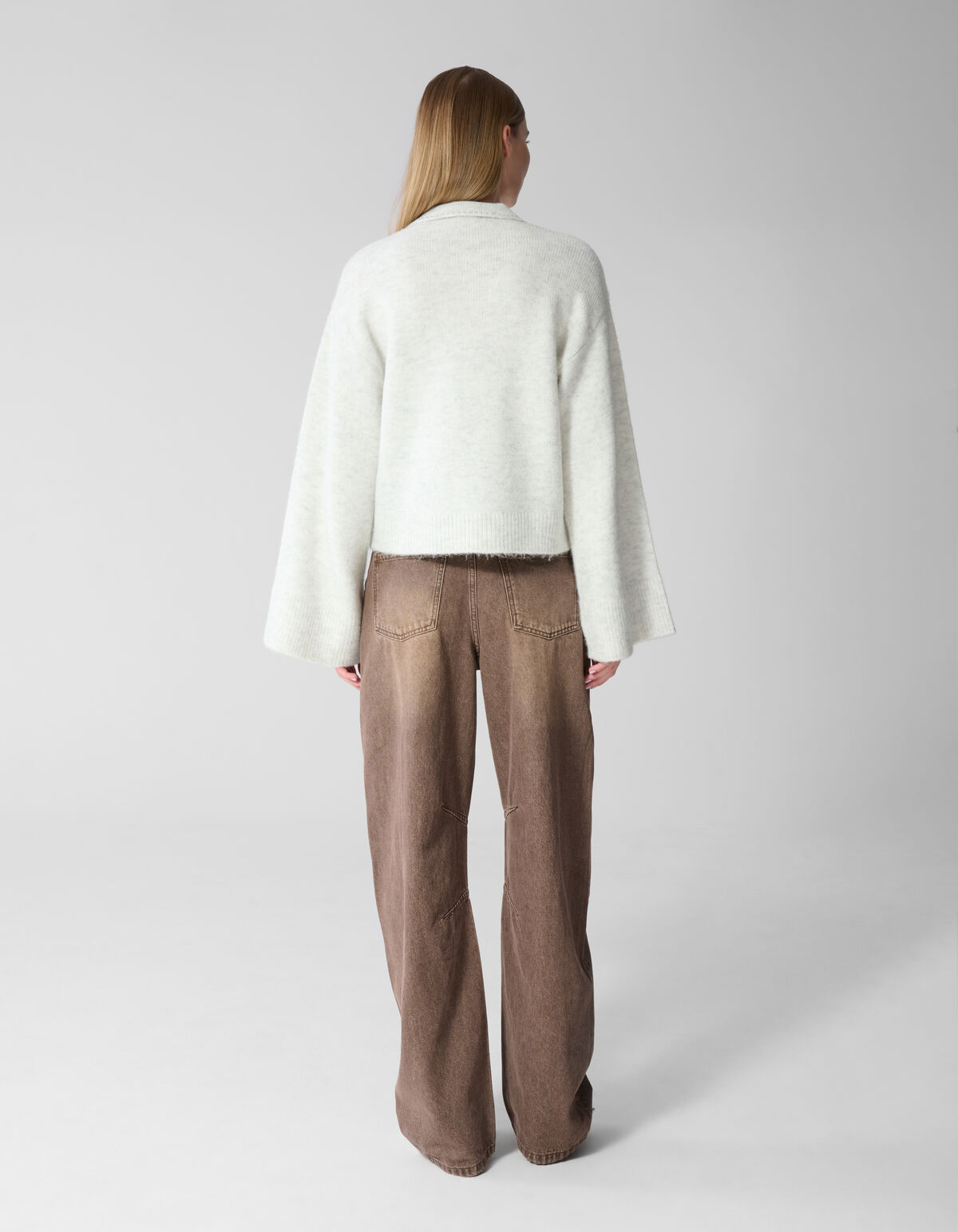 Zip Polo Strickpullover hellgrau SHOEBY WOMEN