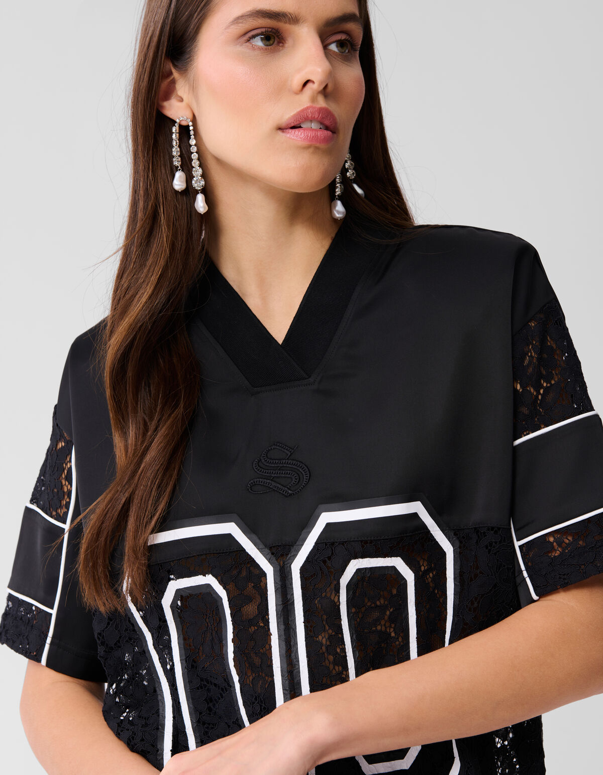 Übergroßes Kanten Baseball-T-Shirt Zwart SHOEBY WOMEN