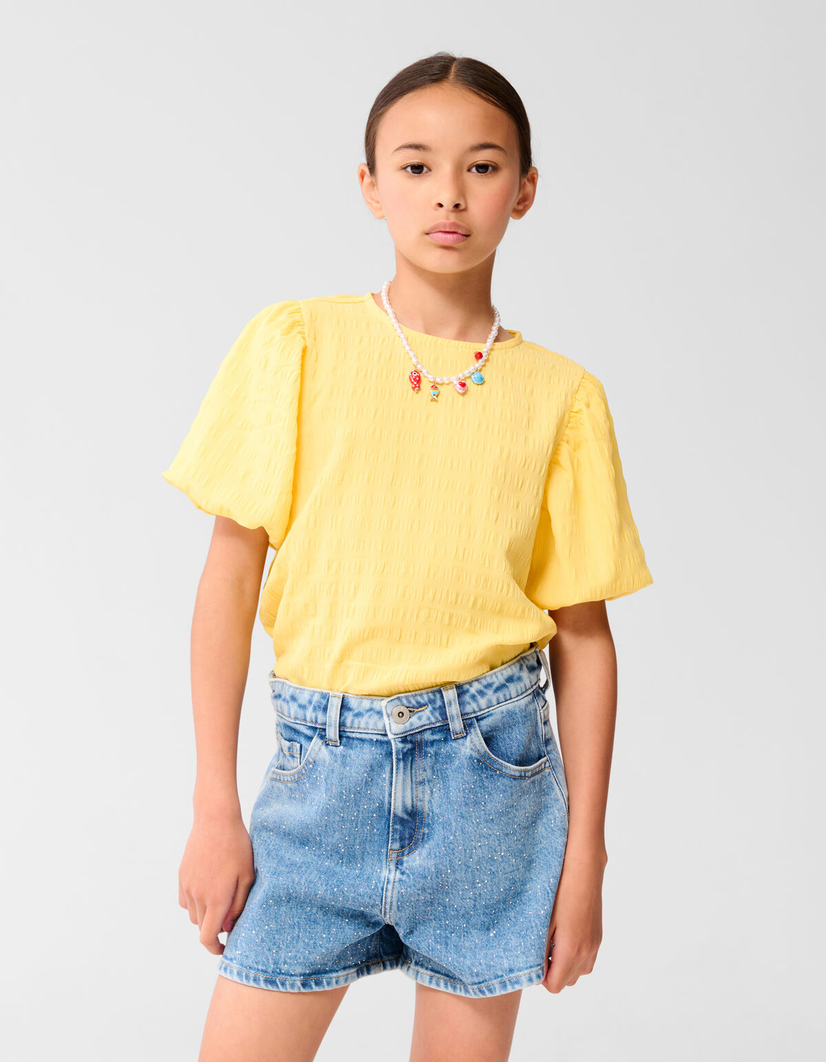 Crinkle Bow Top Hellgelb SHOEBY GIRLS