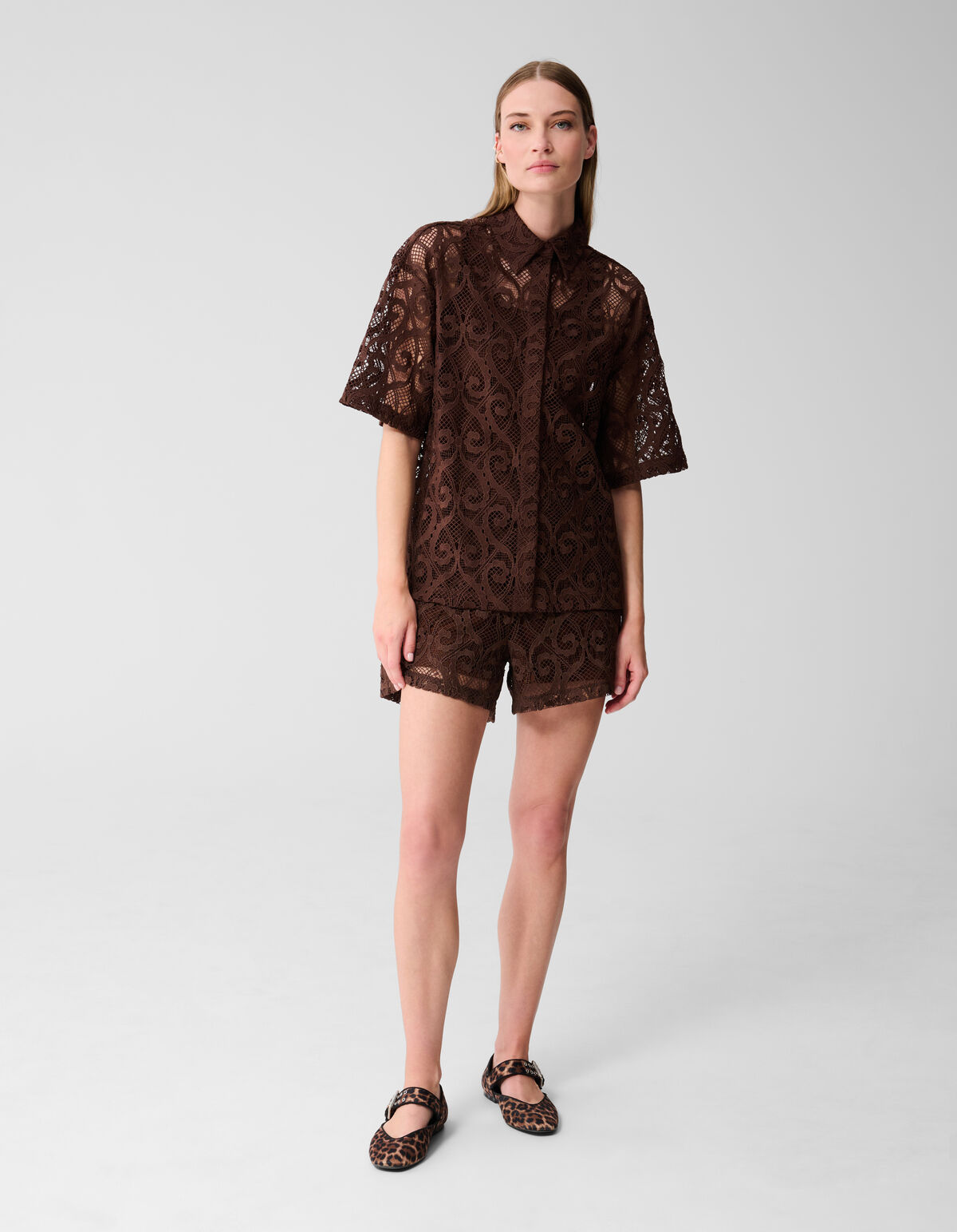 Bluse aus Spitze in Übergröße Dunkelbraun SHOEBY WOMEN