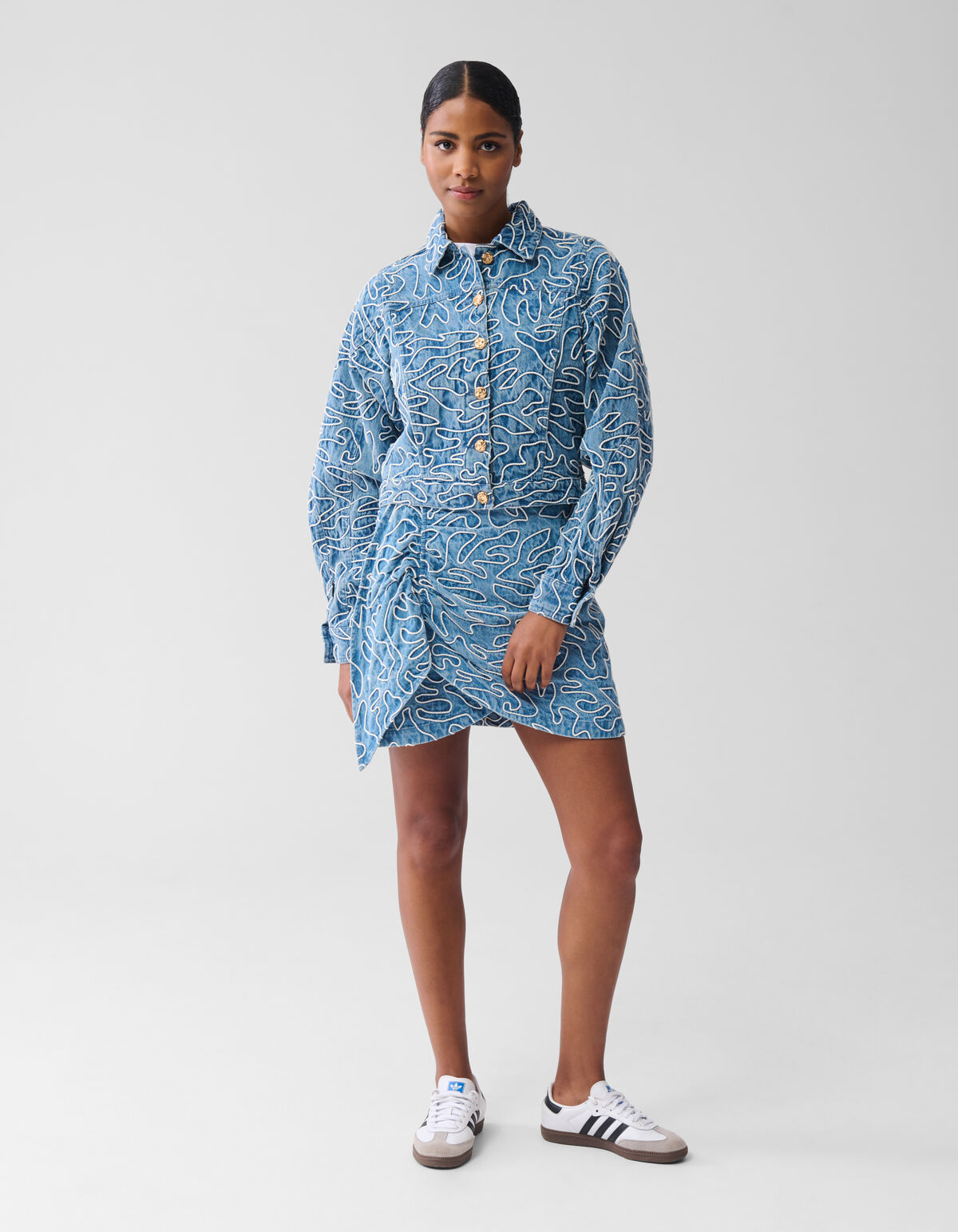 Denim Embroidery Cord Jacket Blue SHOEBY WOMEN