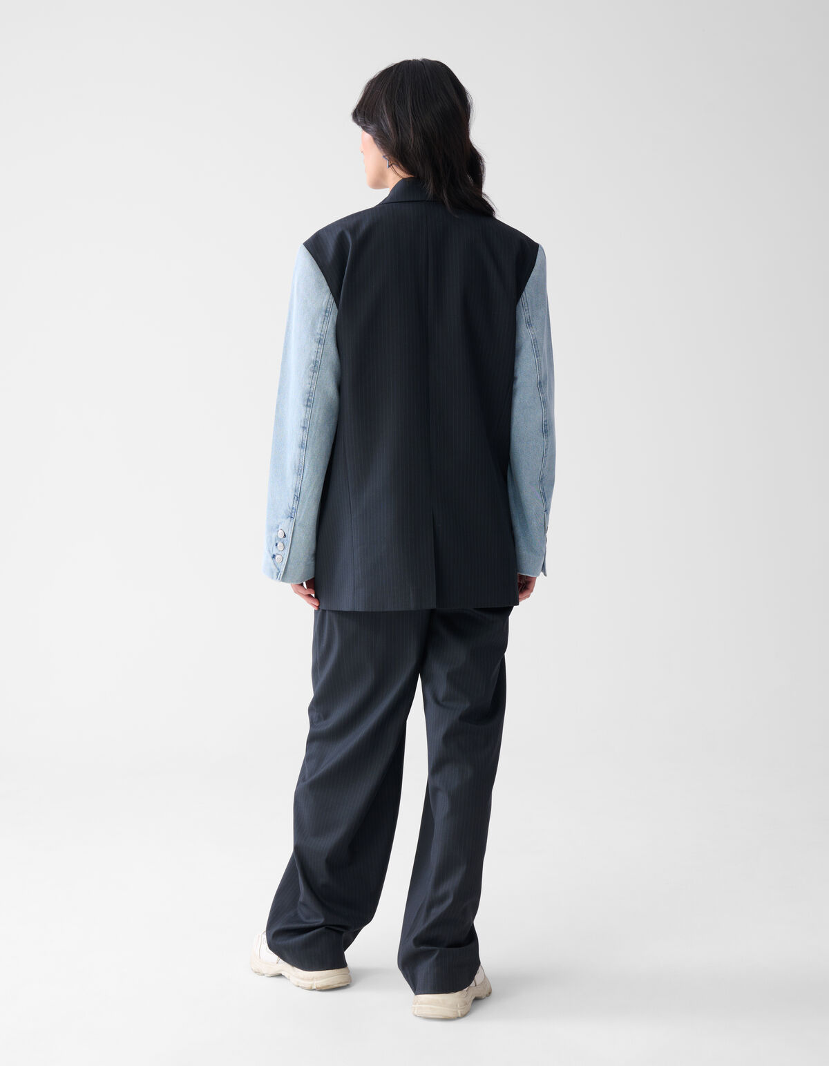 Blazer mit Nadelstreifen und Denim-Ärmeln Dunkelbl SHOEBY WOMEN