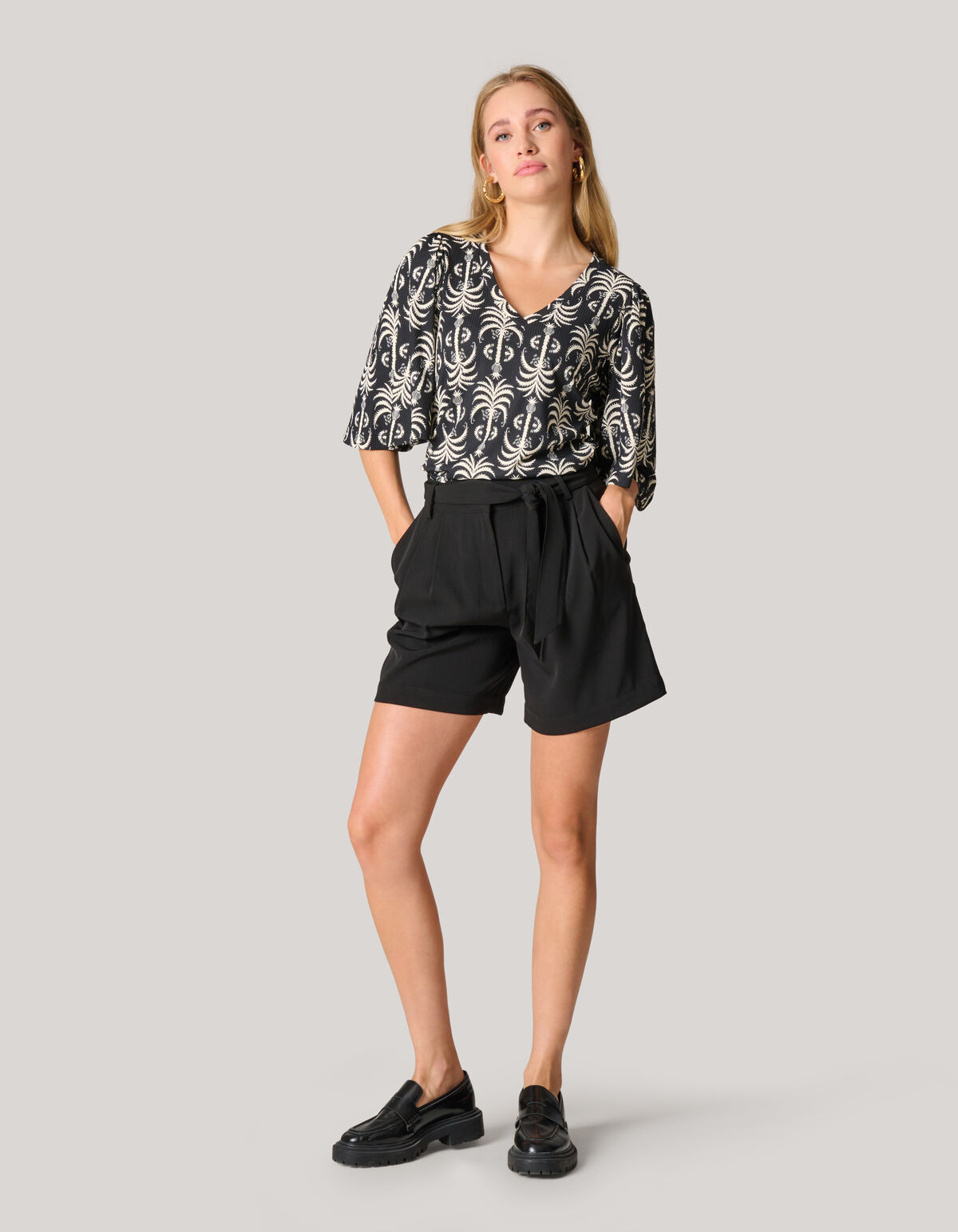 Bedrucktes Ripp-Jersey-Rüschen-Top Zwart SHOEBY WOMEN