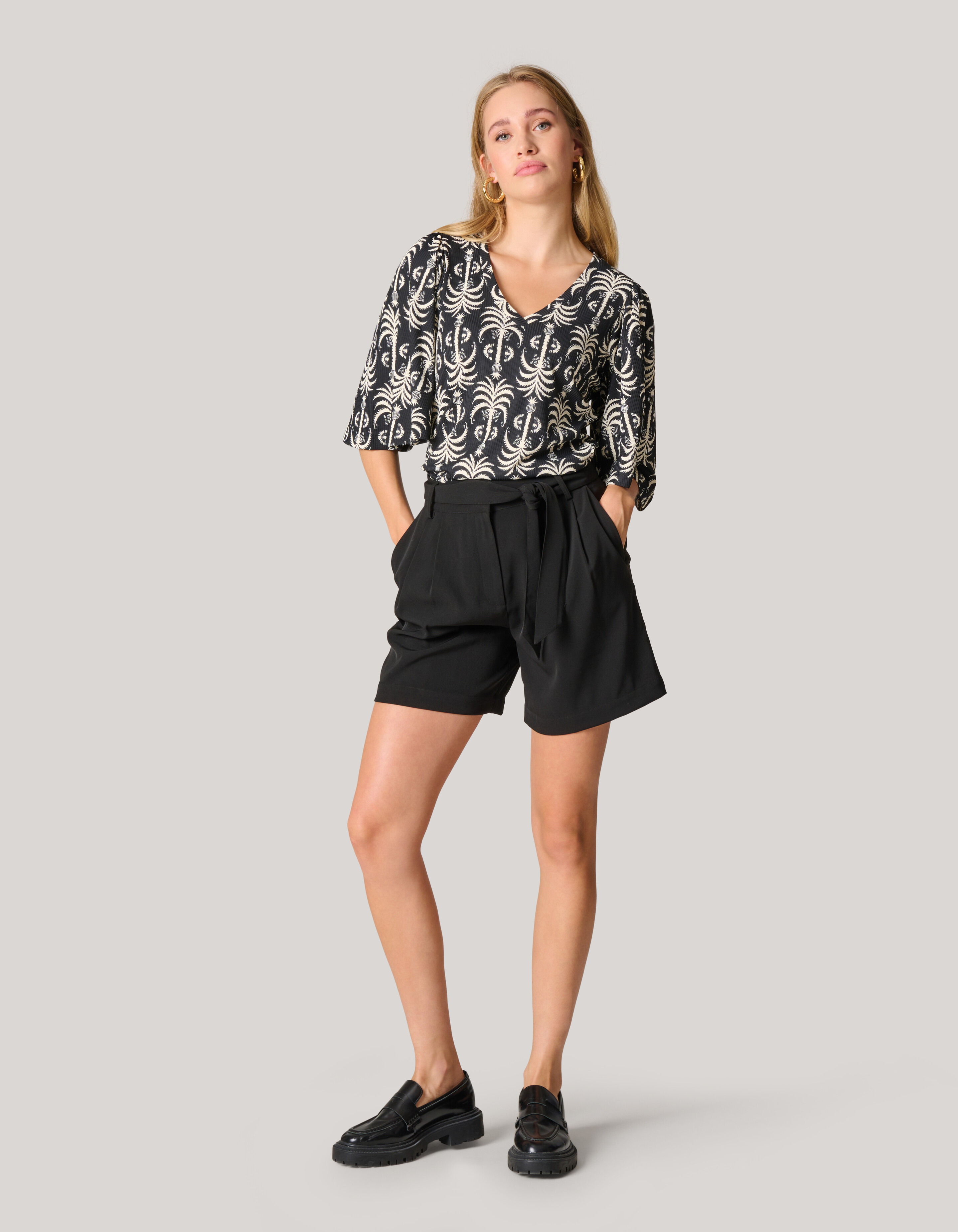 Bedrucktes Ripp-Jersey-Rüschen-Top Zwart SHOEBY WOMEN