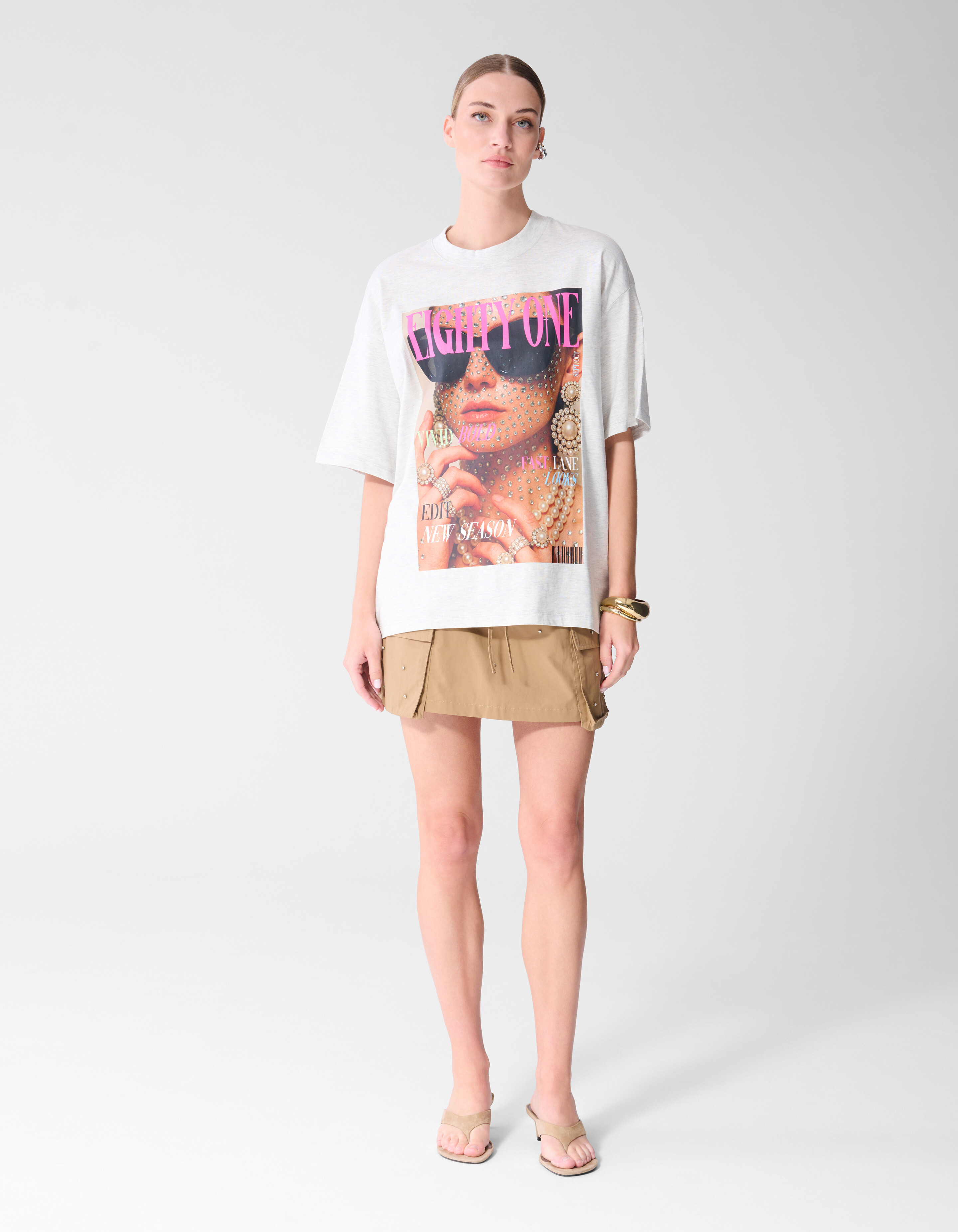 Magazin Artwork T-Shirt Hellgrau SHOEBY WOMEN