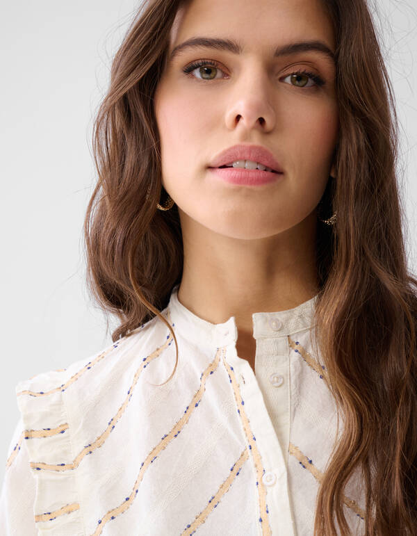 Jacquard-Bluse mit Rüschen Off White SHOEBY WOMEN