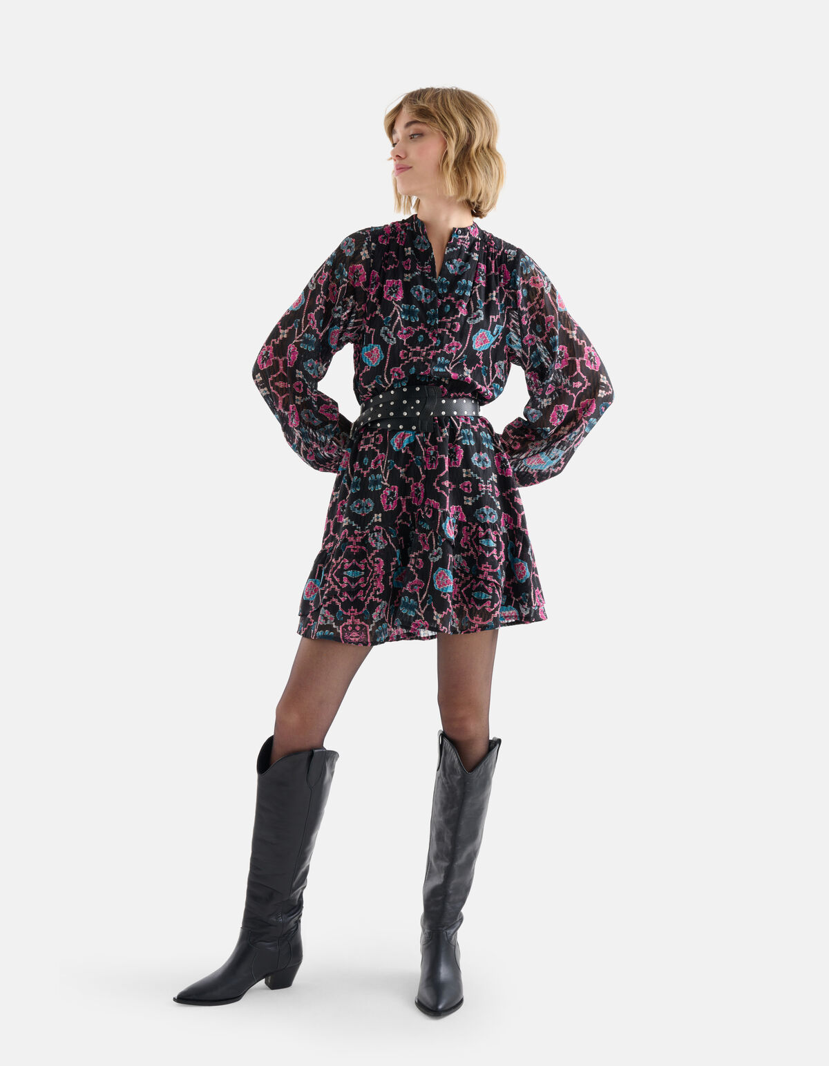 Kleid mit grafischem Druck Schwarz SHOEBY WOMEN