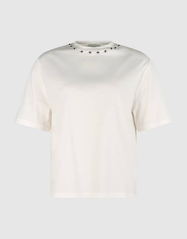 T-Shirt mit Nieten am Kragen Gebrochenes Wei&szlig; SHOEBY WOMEN