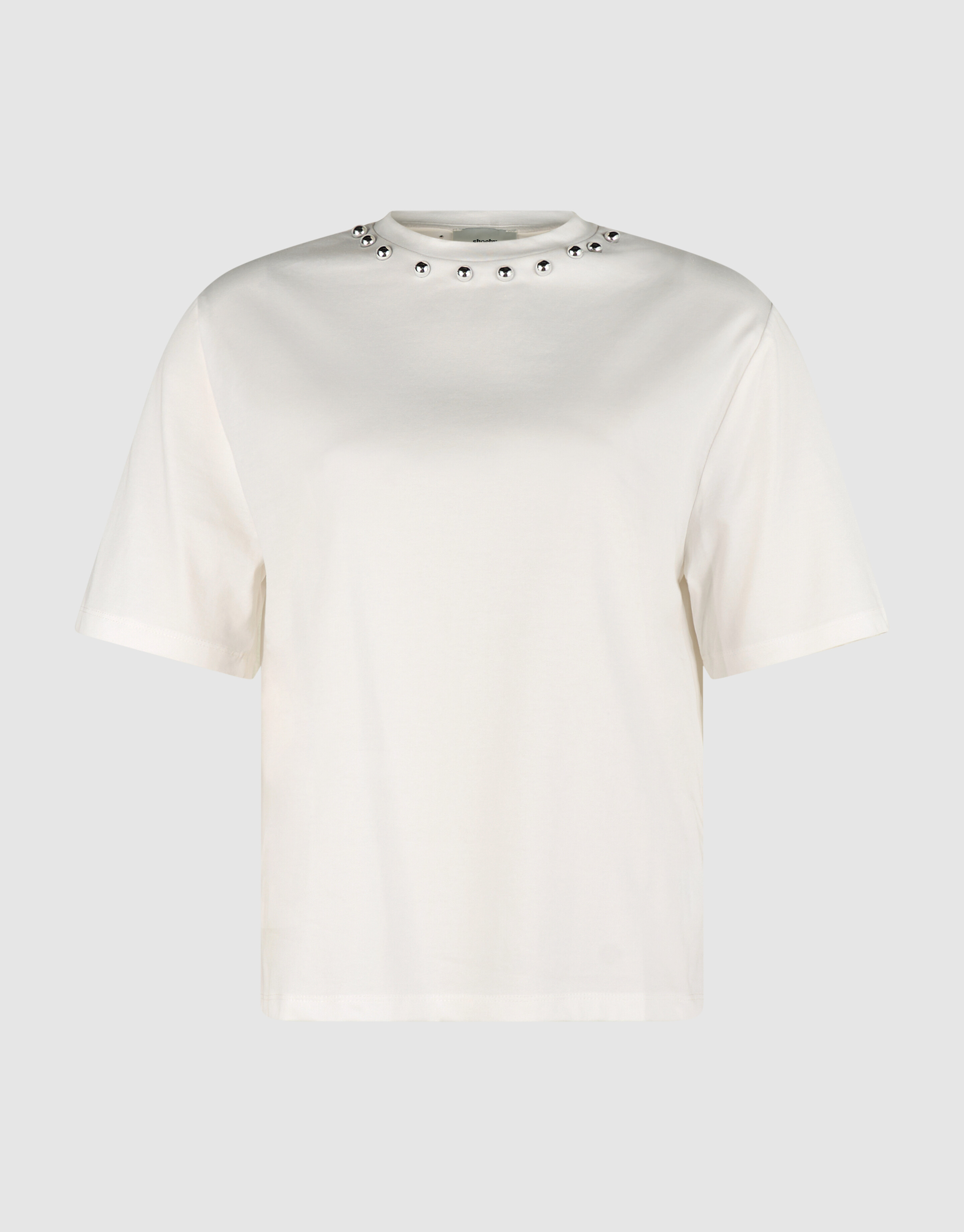 T-Shirt mit Nieten am Kragen Gebrochenes Wei&szlig; SHOEBY WOMEN