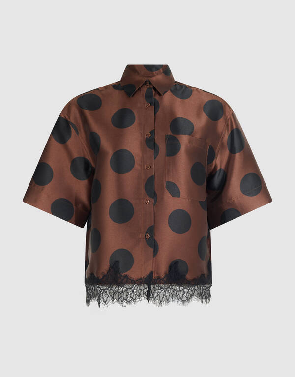 Oversized-Bluse aus Spitze mit Polka-Dots, braun SHOEBY WOMEN