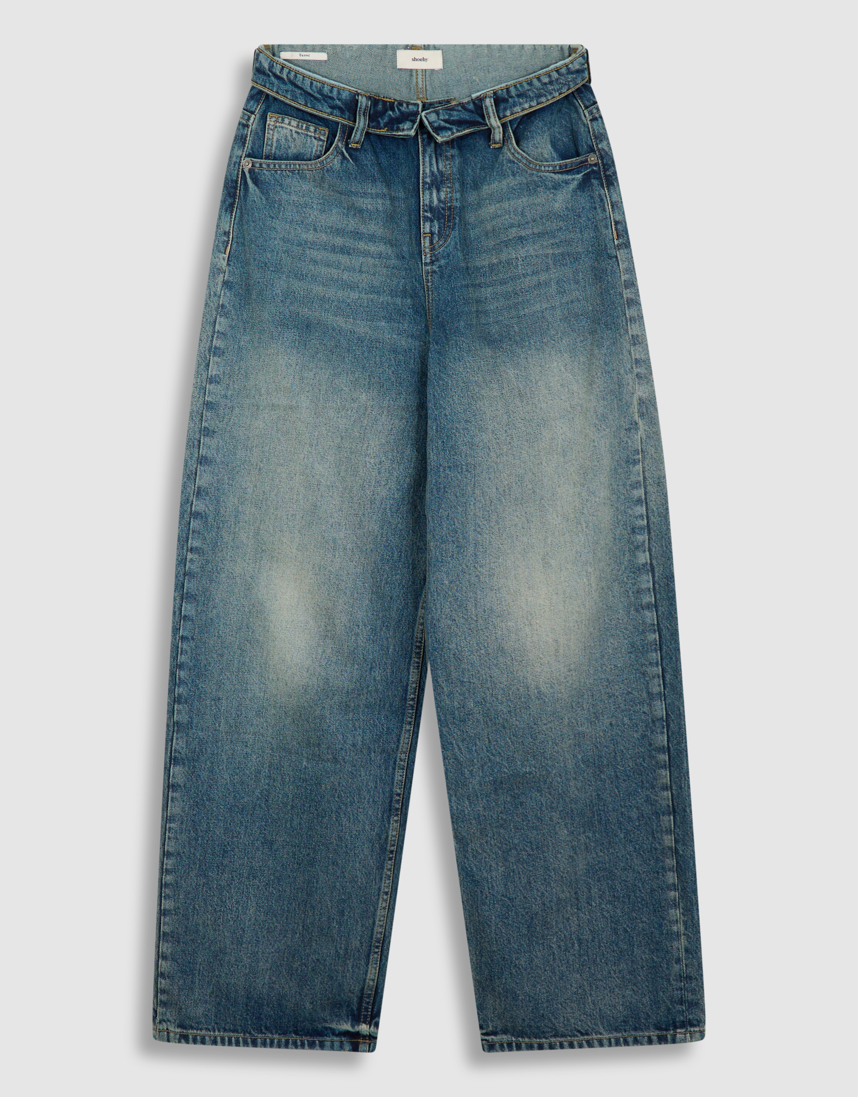 Folded Waistband Baggy Fit Jeans Dunkelblau SHOEBY WOMEN