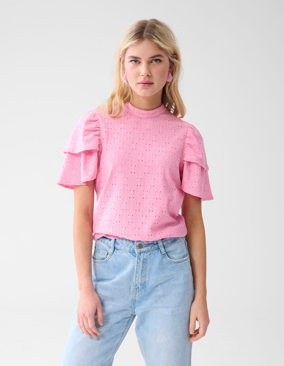 Ajour Rüschen-Top Rosa SHOEBY WOMEN