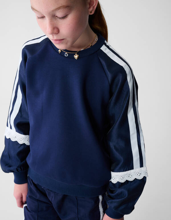 Satin-Spitzenpullover, Dunkelblau SHOEBY GIRLS