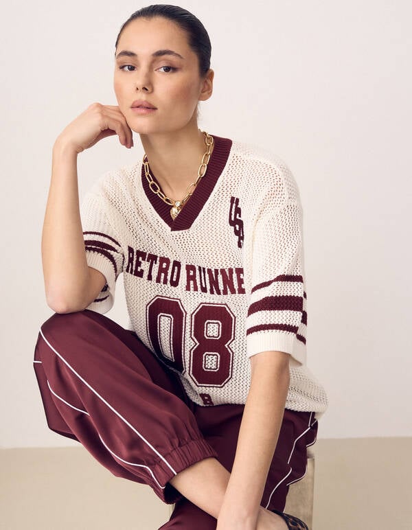 Oversized Baseball-T-Shirt Gebrochen Wei&szlig; SHOEBY WOMEN