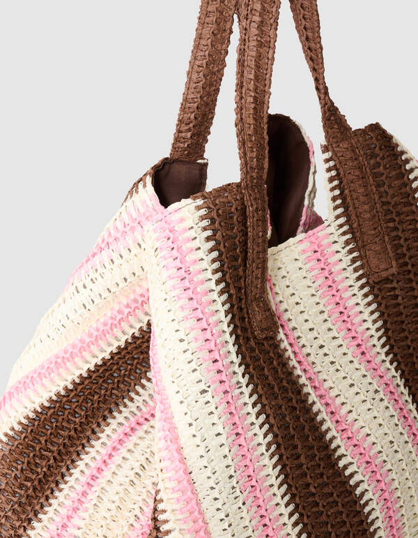 Gestrickter Strand-Shopper Rosa/Braun SHOEBY ACCESSOIRES