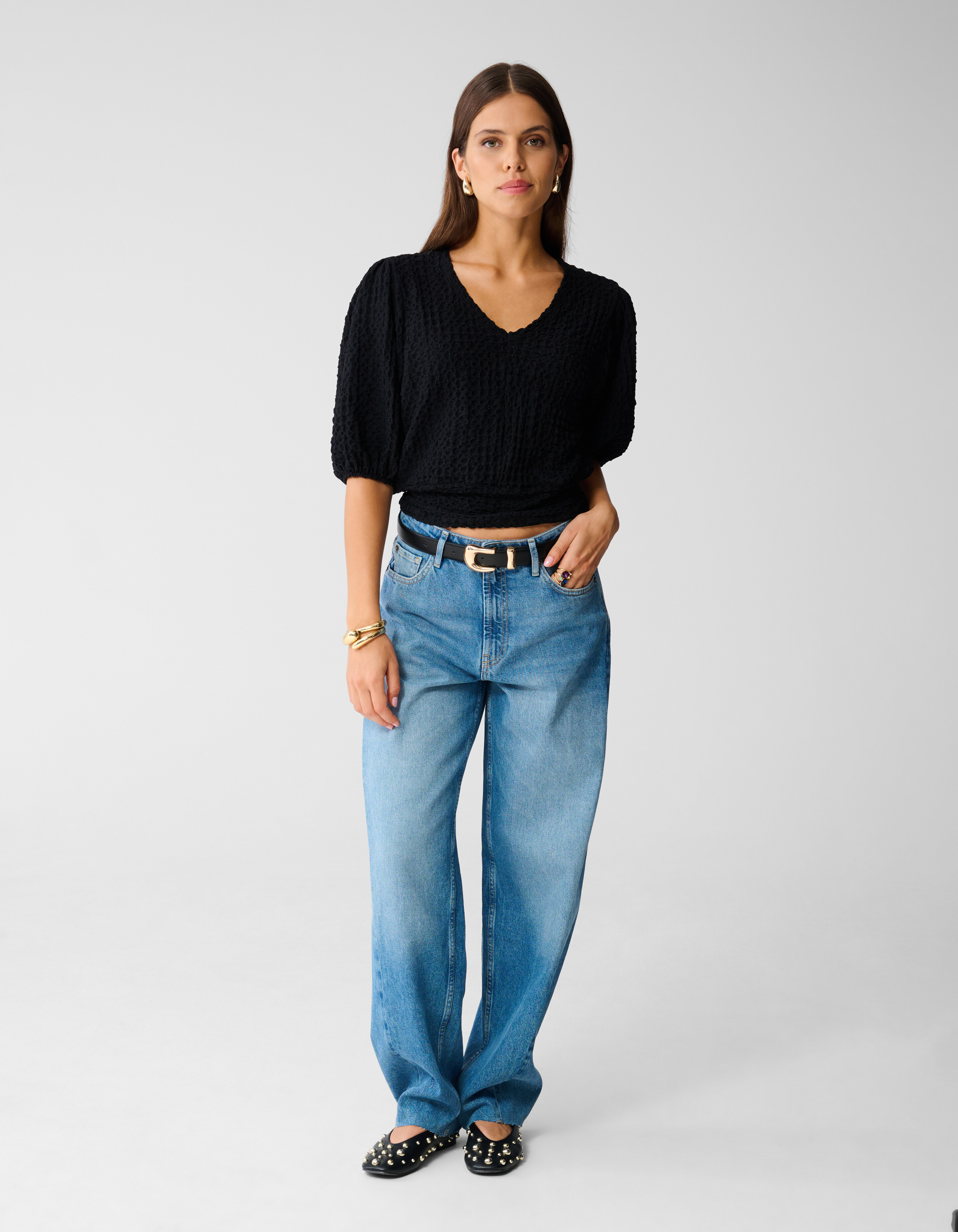 Tailliertes Crinkle Top Schwarz SHOEBY WOMEN