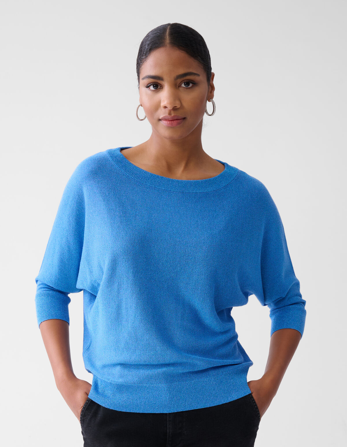 Glitzer Fledermaus&auml;rmel Pullover Blau SHOEBY WOMEN