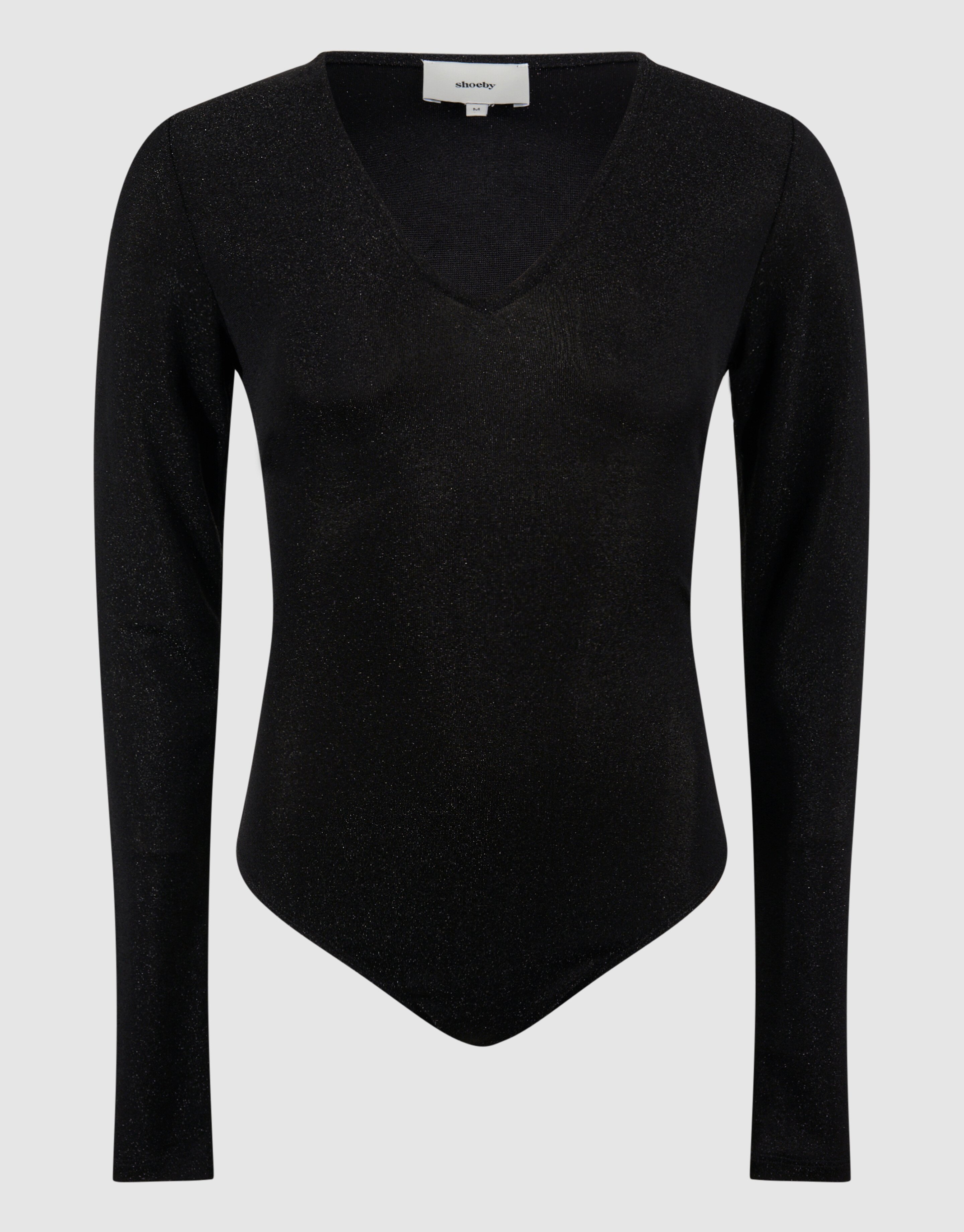 Glitzer-Body mit V-Ausschnitt, schwarz SHOEBY WOMEN